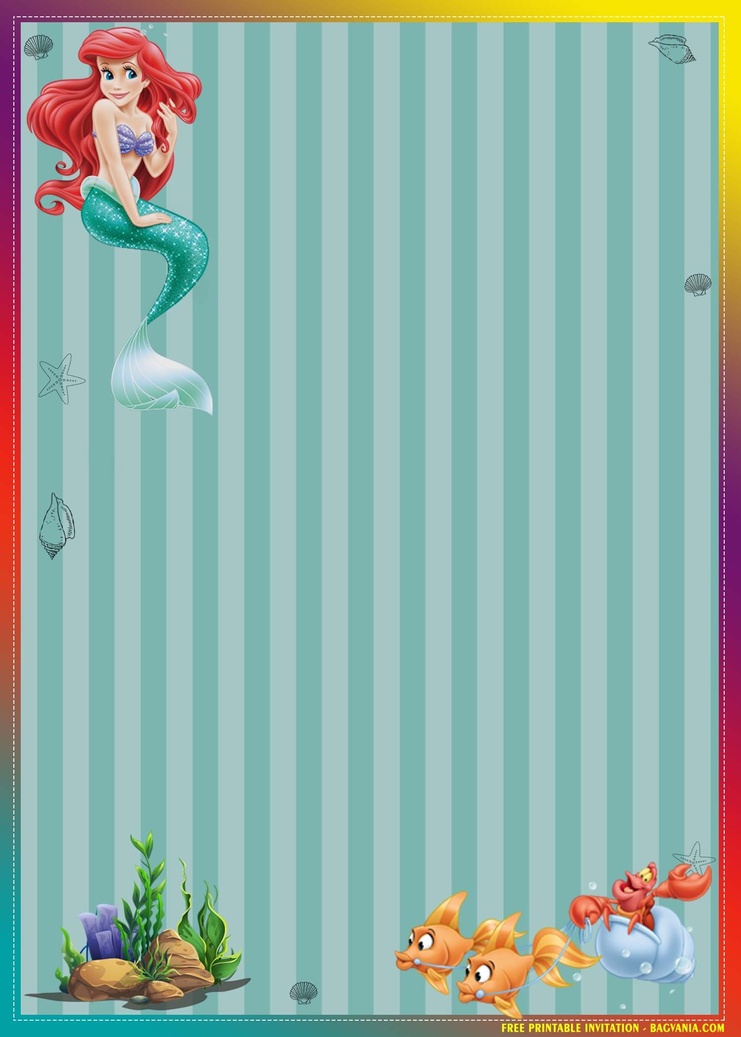FREE Printable Ariel Mermaid Princess Baby Shower Invitation Templates