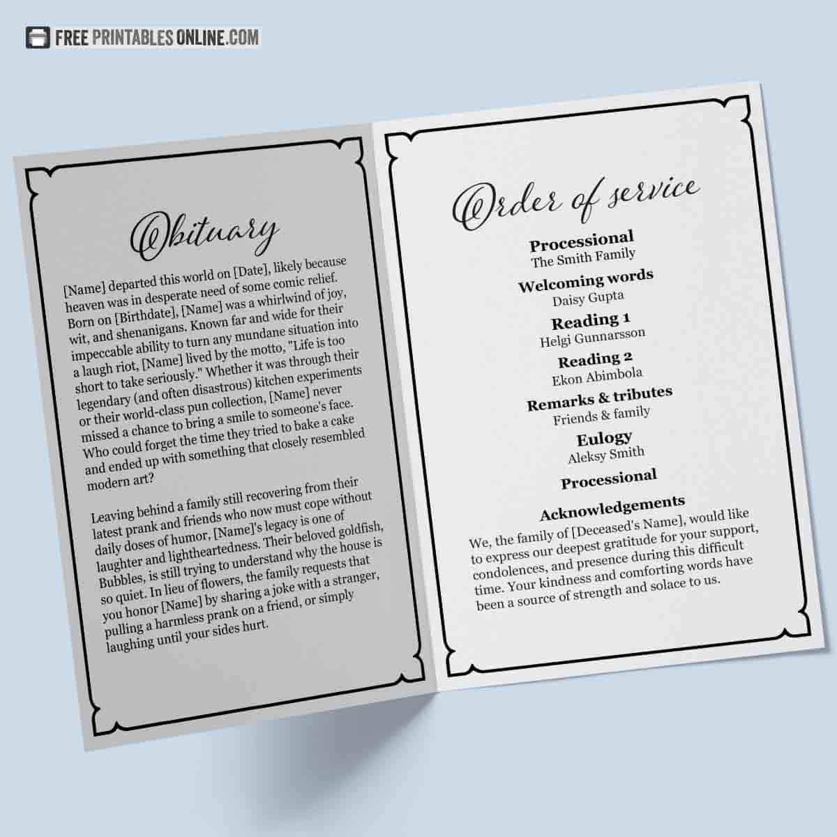 Obituary Template Free Printable