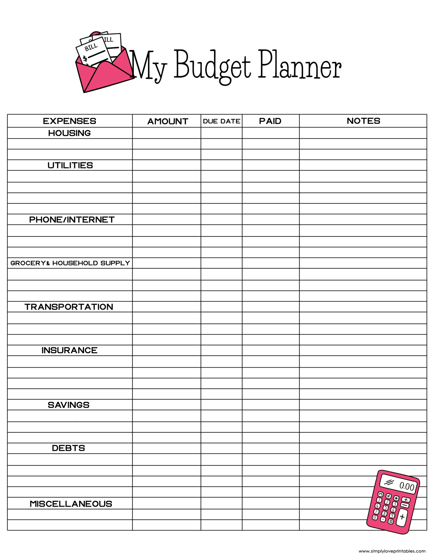 Free Printable Budget Templates Simply Love Printables