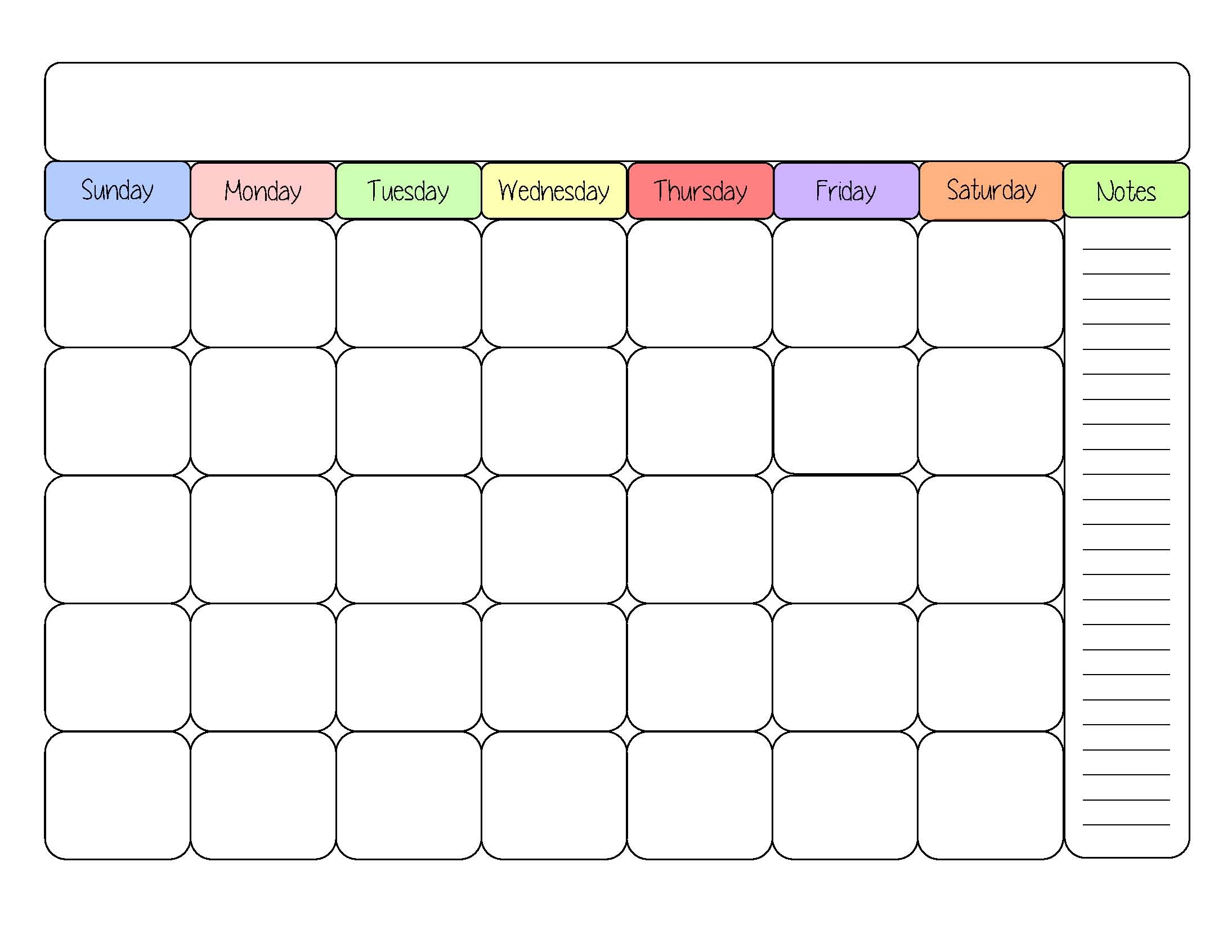Free Printable Colorful Blank Calendar
