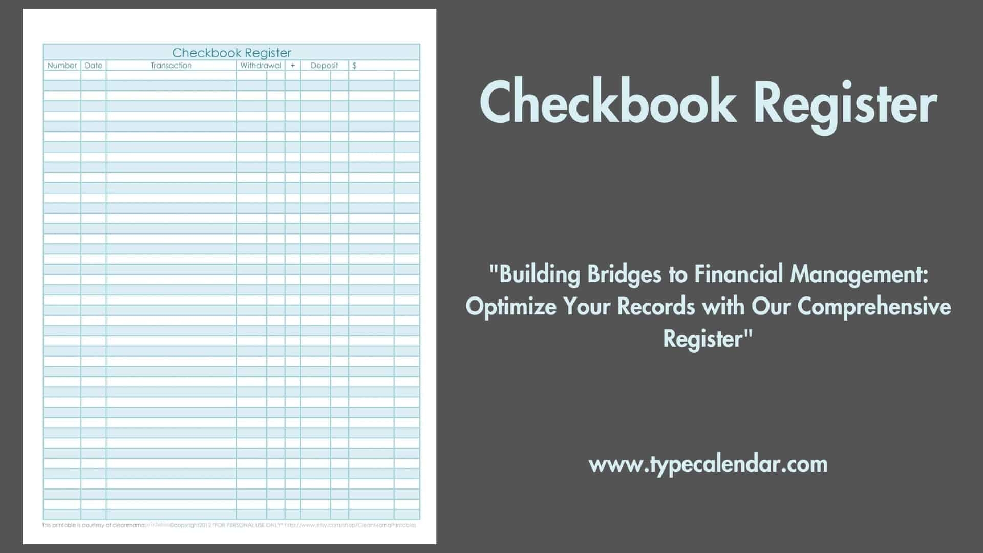 Checkbook Register Free Printable