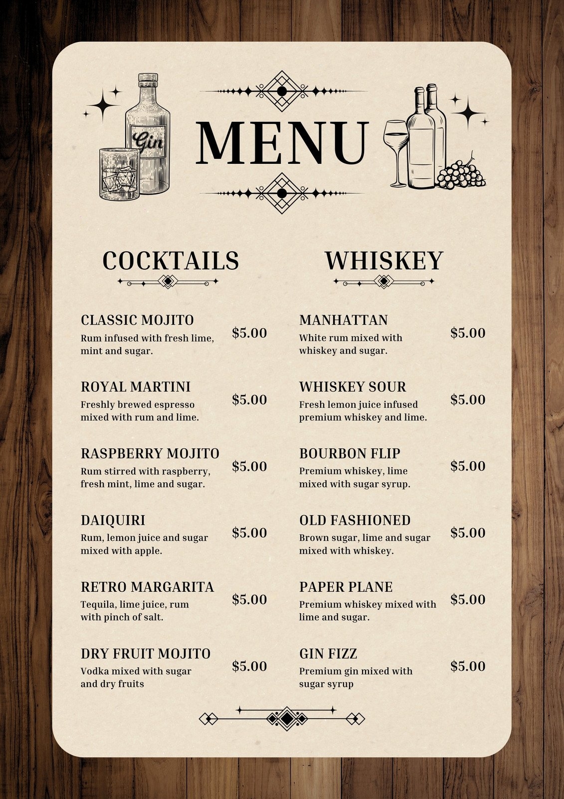 Free Printable Custom Drink Menu Templates Canva