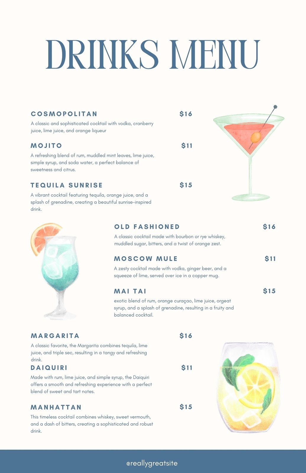 Free Printable Custom Drink Menu Templates Canva