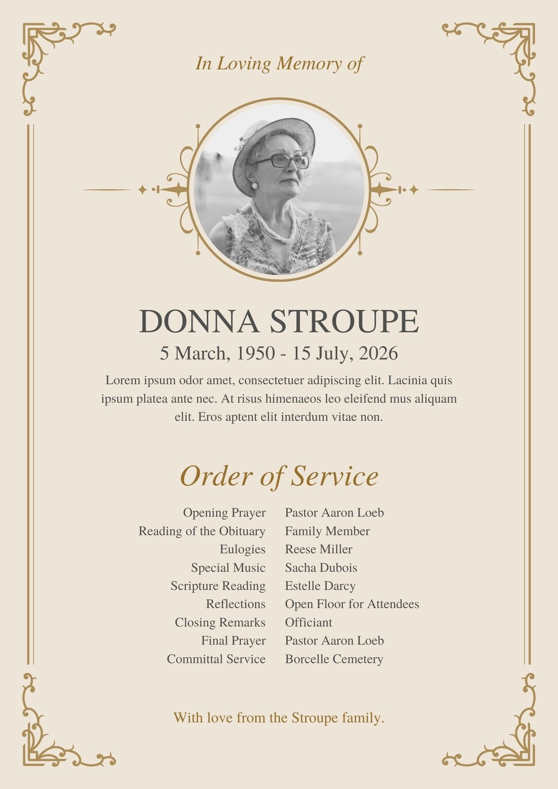Free Printable Customizable Funeral Program Templates Canva