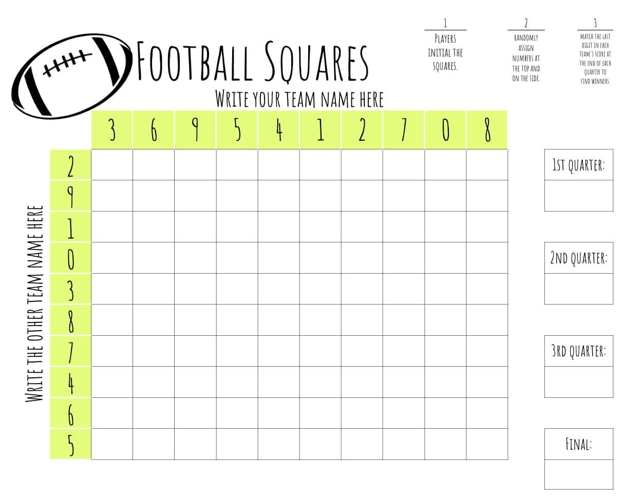 Free Football Square Template Printable