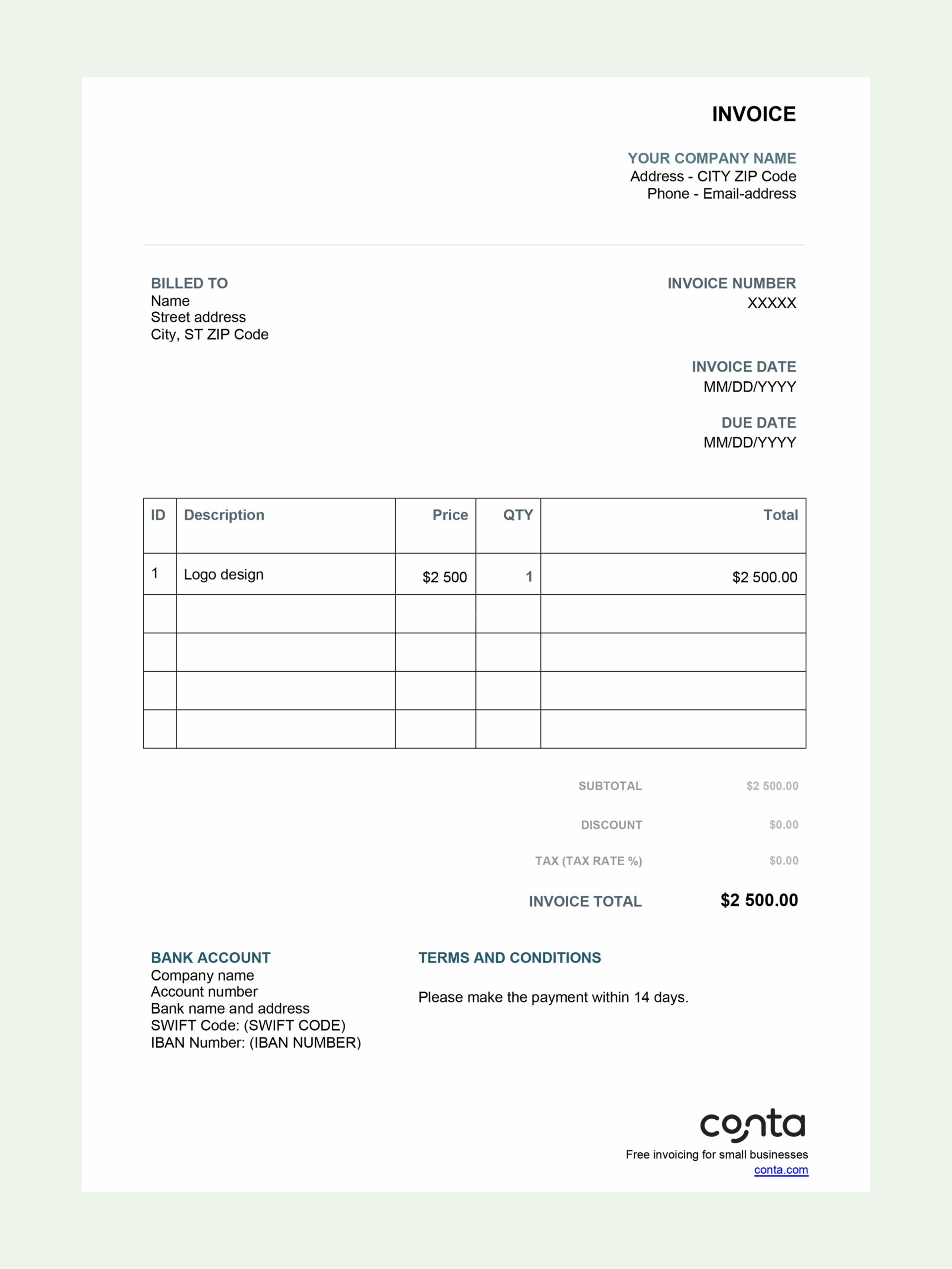 Printable Free Invoice Template Excel