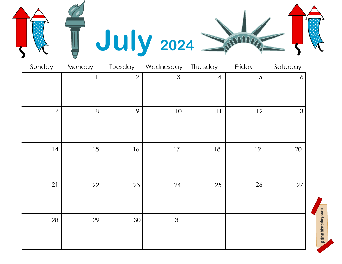 Free Printable July 2024 Calendar Pages And Templates
