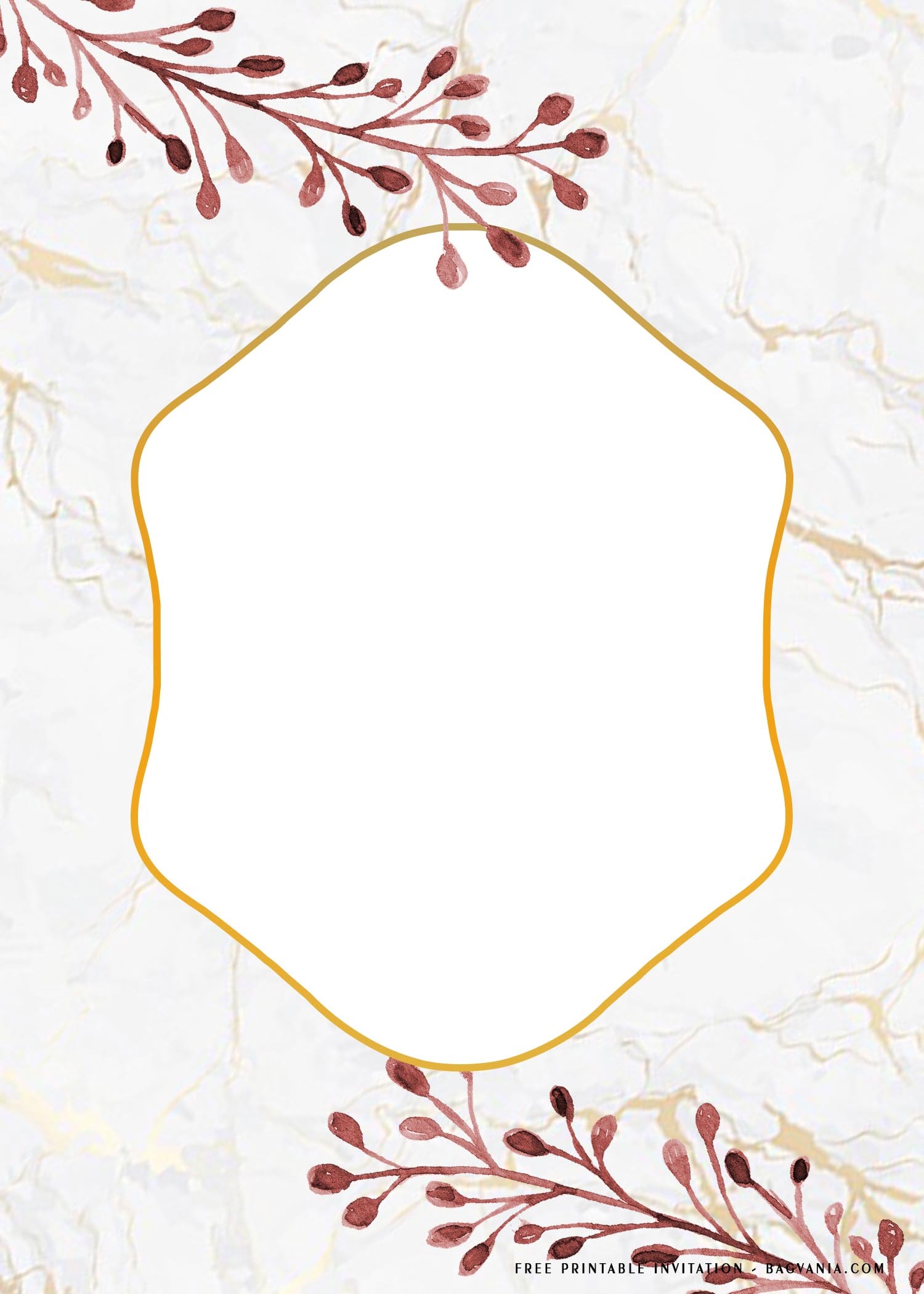 FREE Printable Leafy Golden Frame Birthday Invitation Templates Worksheets Library