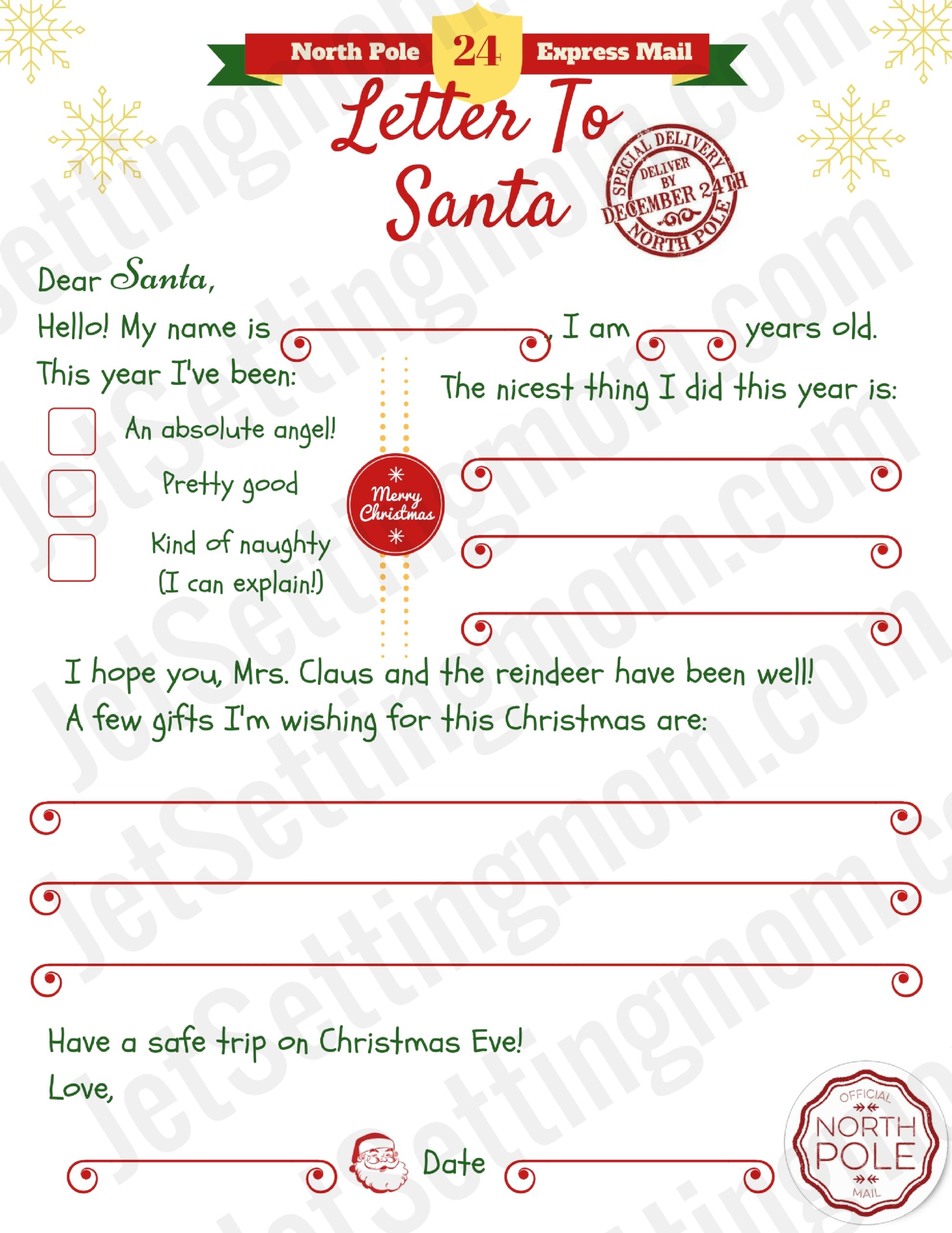 Letters To Santa Template Free Printable