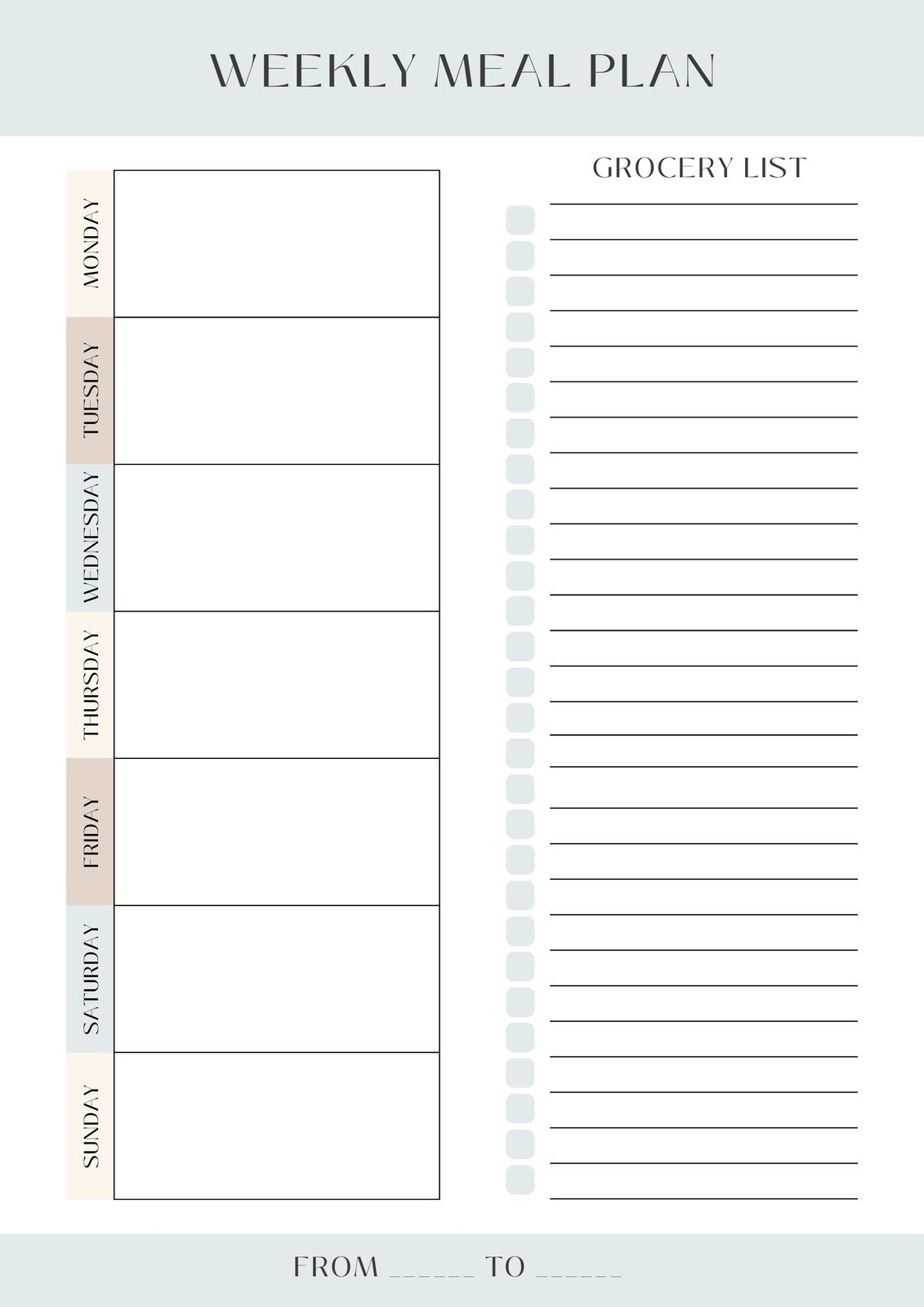 Printable Blank Food Calendar