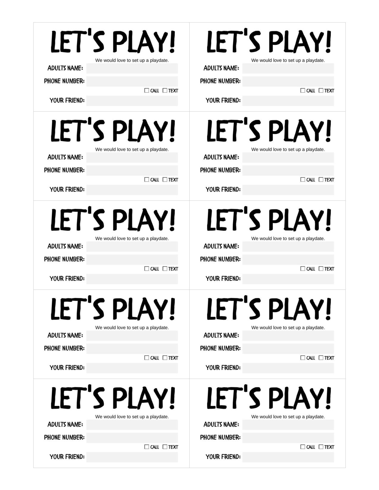 Free Printable Playdate Invitation Template