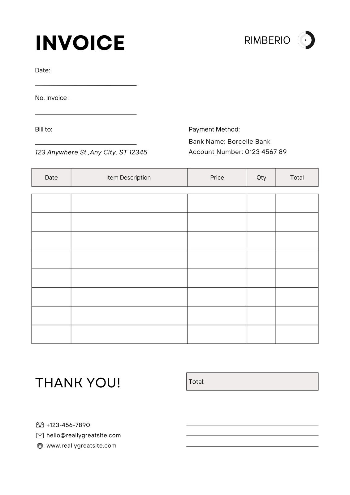 Free Editable Printable Invoice Template