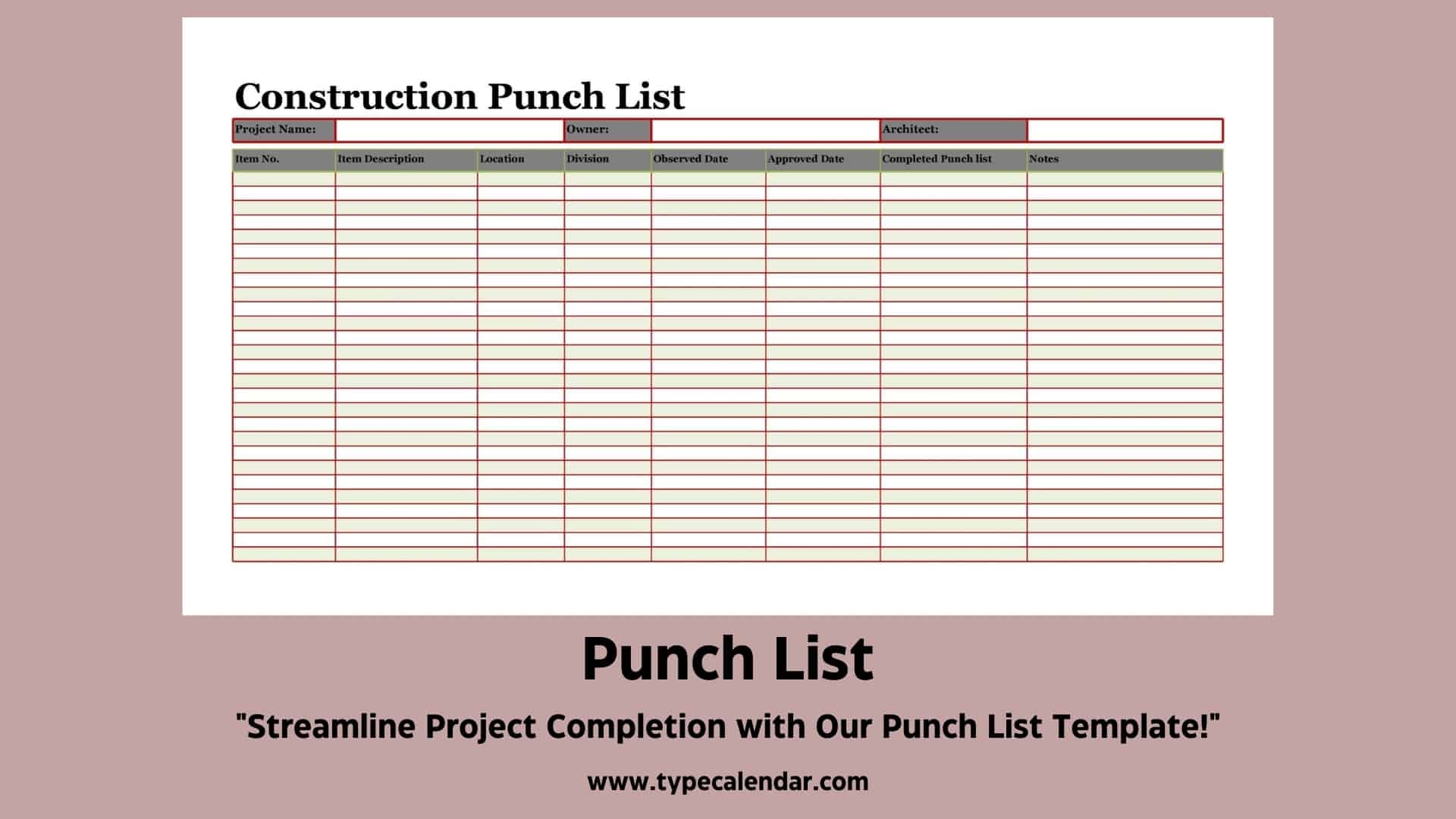 Free Printable Punch List Templates PDF Word Excel 