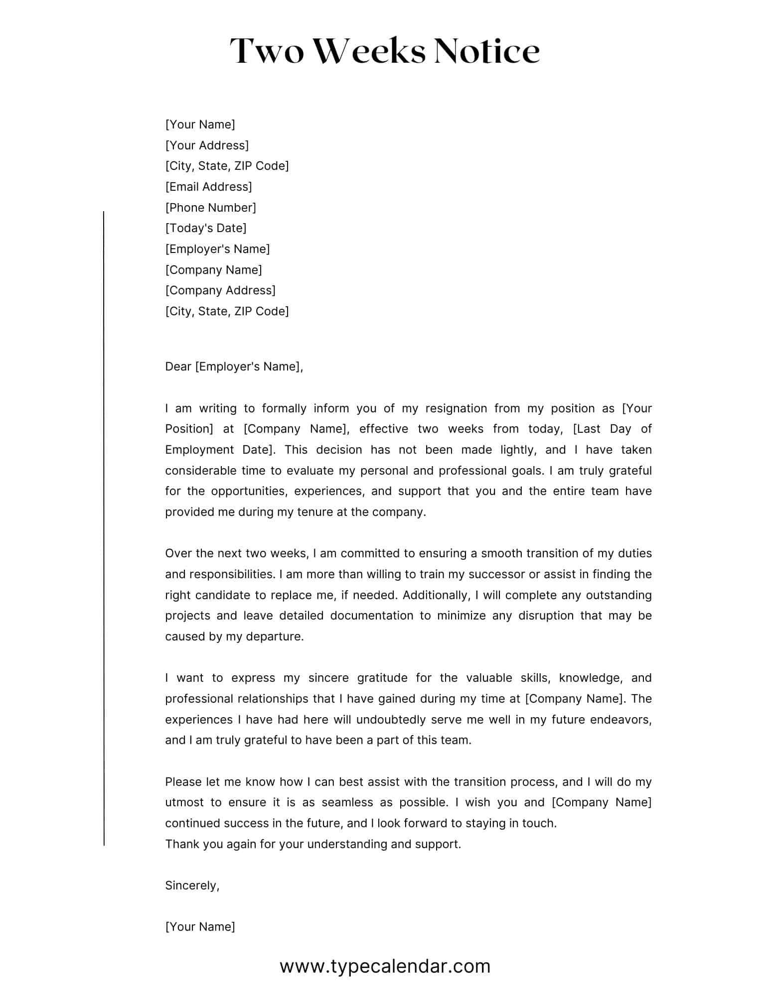 Free Printable Two Weeks Notice Letter Templates Word PDF Free Printable Two Weeks Notice Letter Templates Word PDF