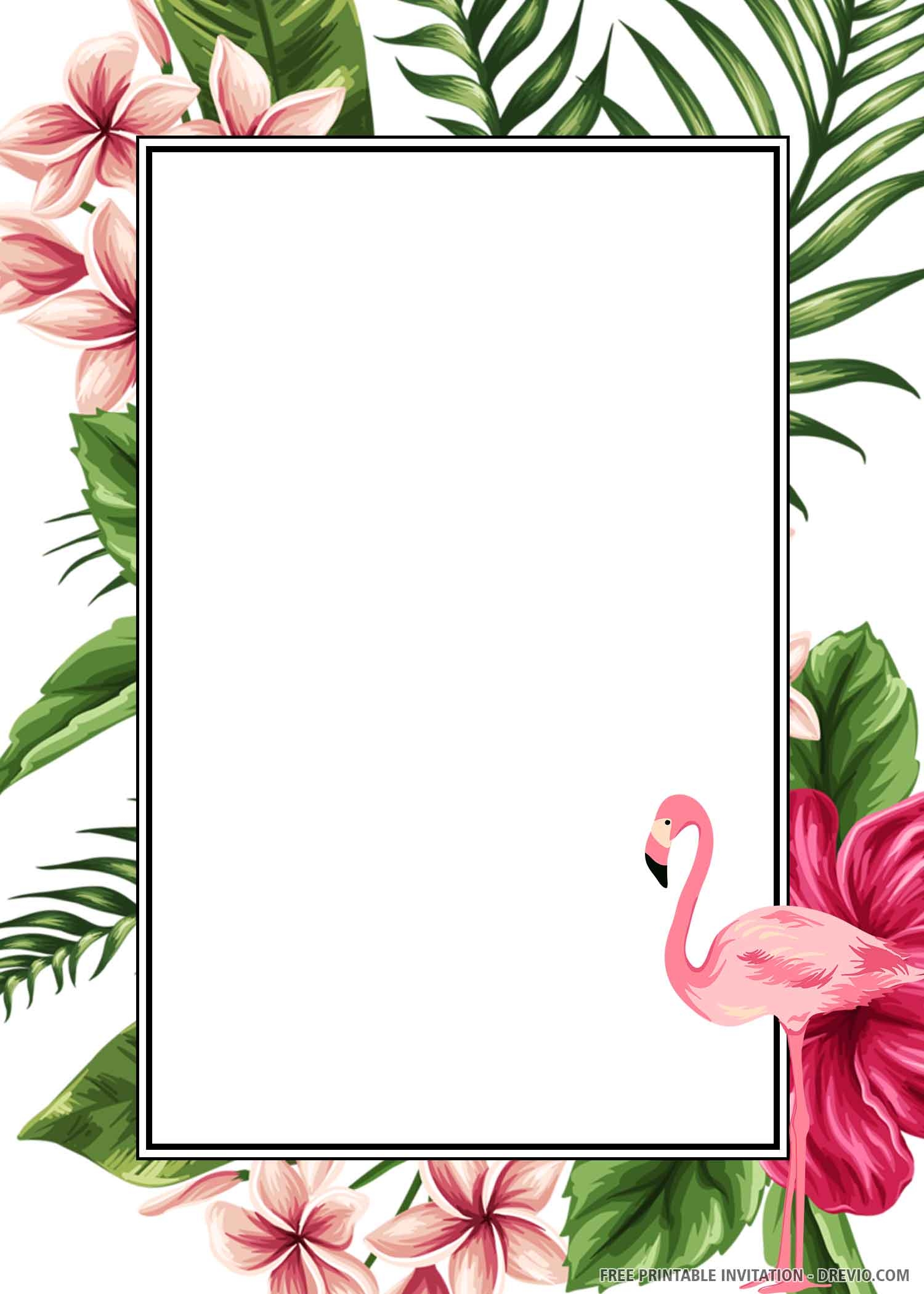 FREE PRINTABLE Watercolor Flamingo Tropical Flowers Birthday