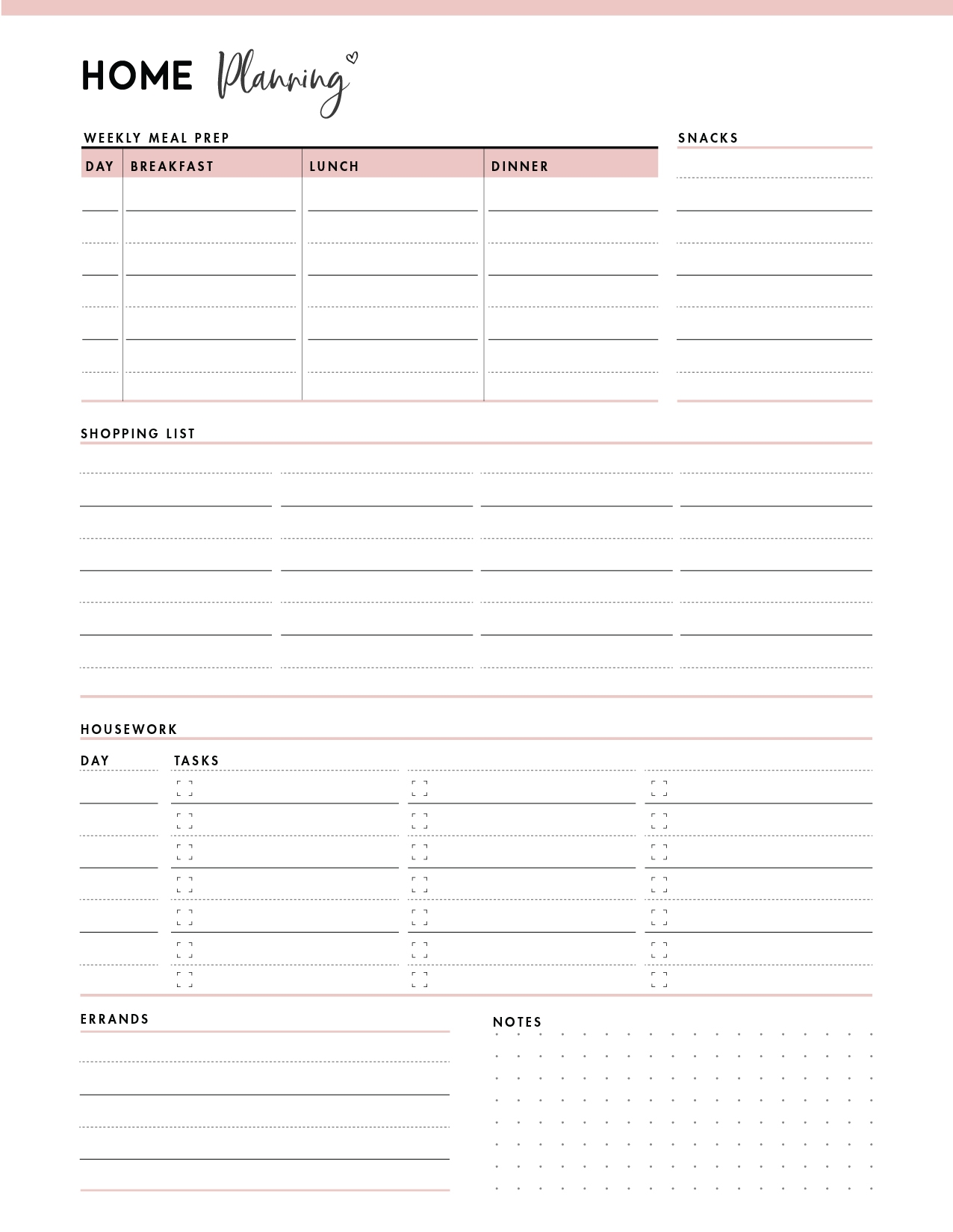 Free Household Organization Templates Printable