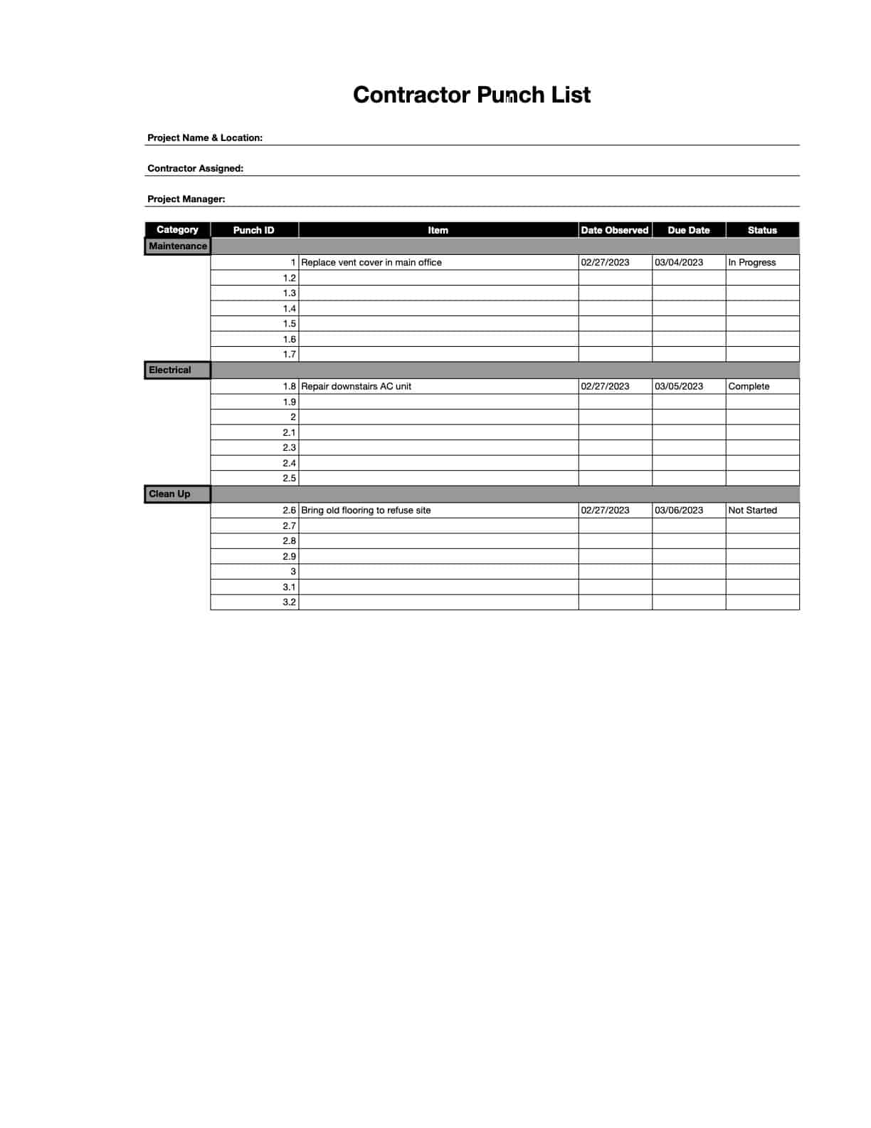 Free Punch List Templates Download Print In PDF Office Or GDocs
