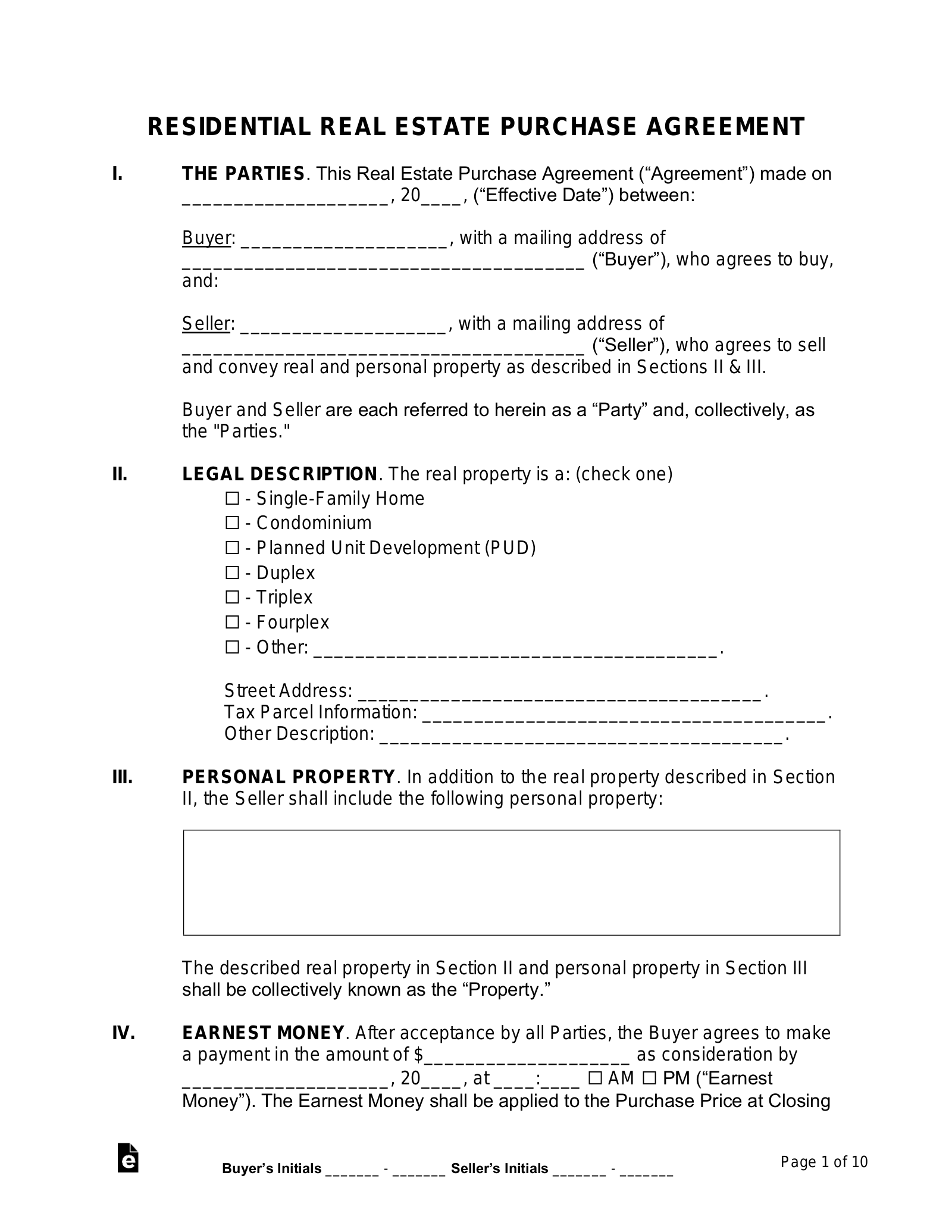 Free Printable Purchase Agreement Template