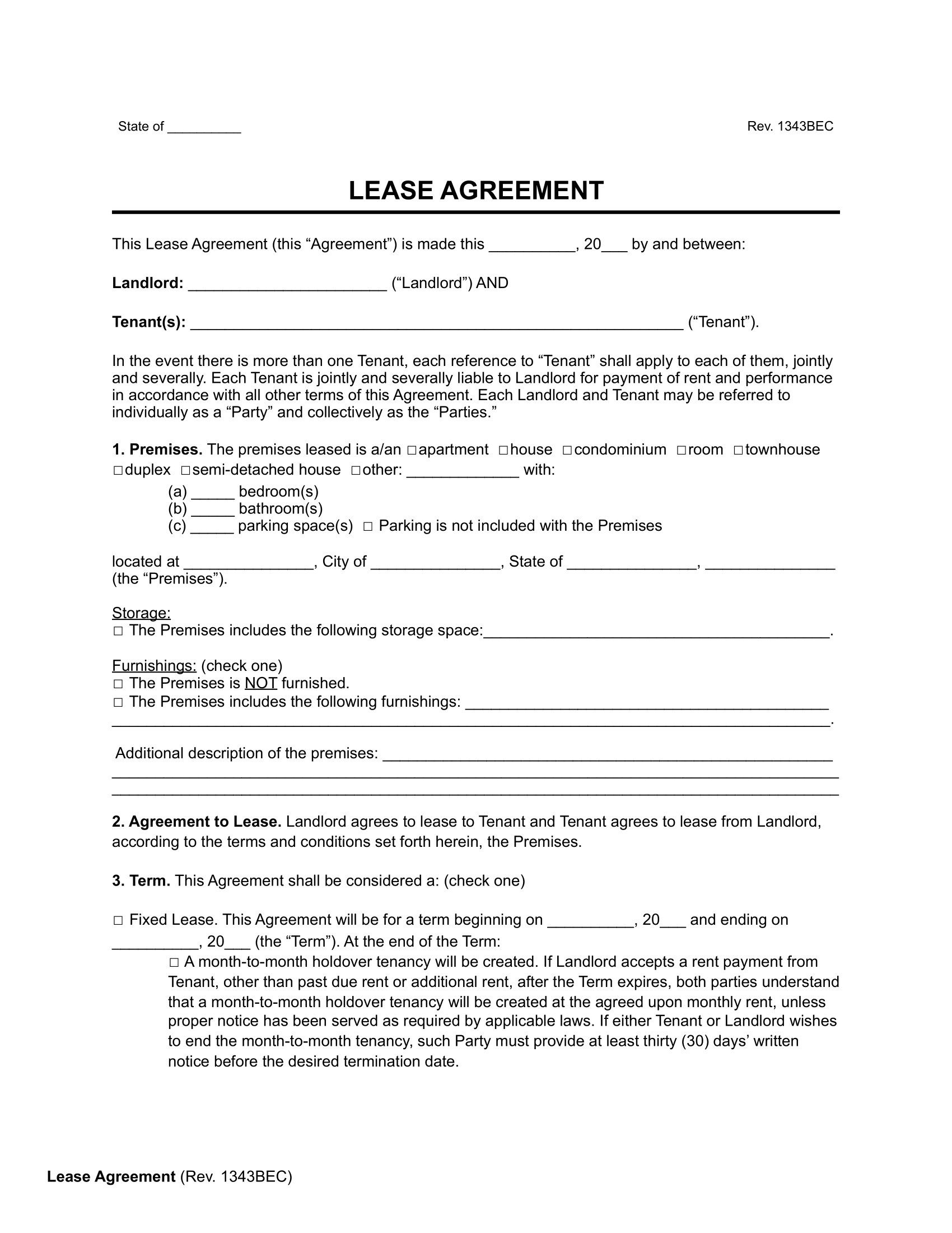 Free Printable Lease Agreement Template Word