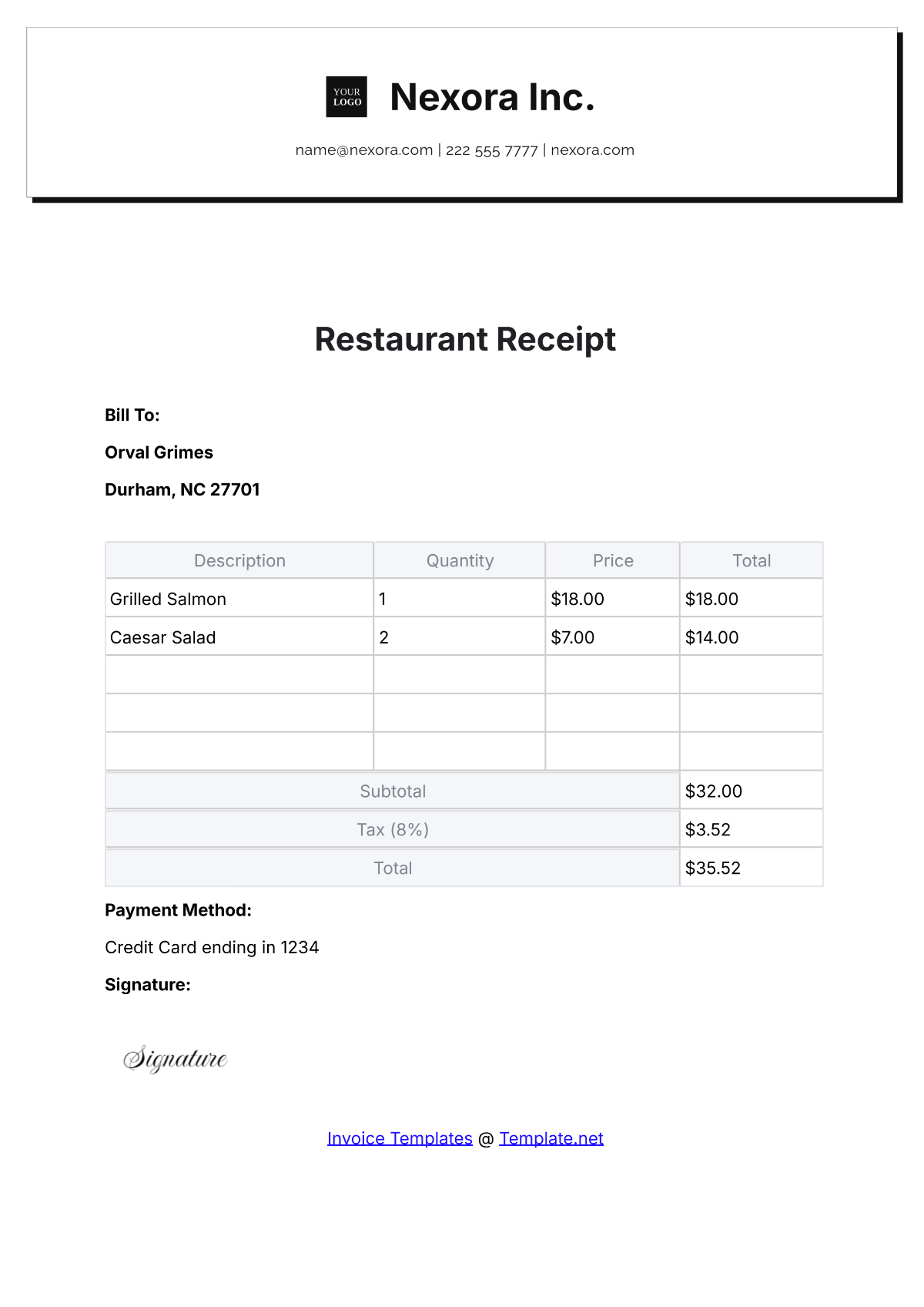 Free Restaurant Receipt Templates Editable And Printable