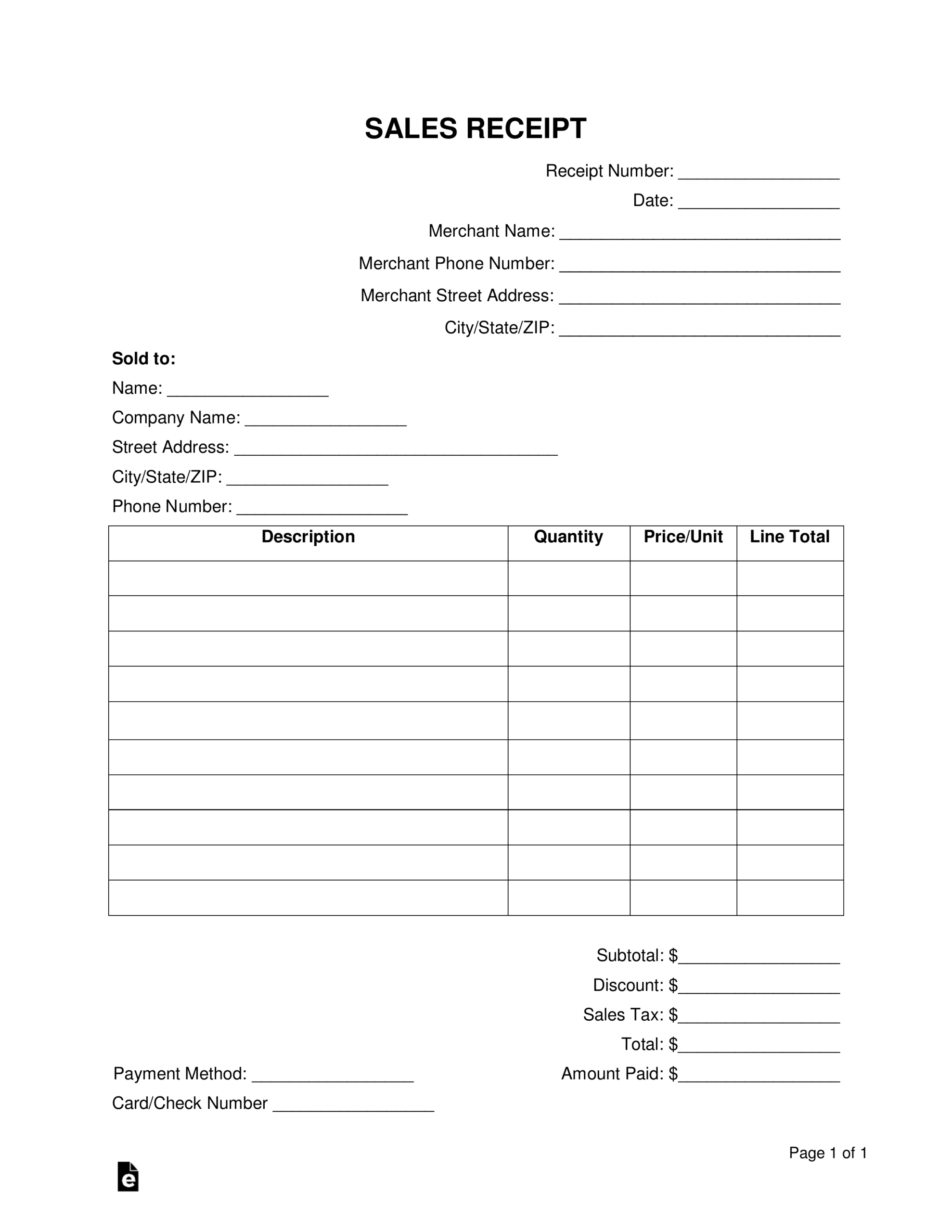 Free Printable Sales Receipts Template
