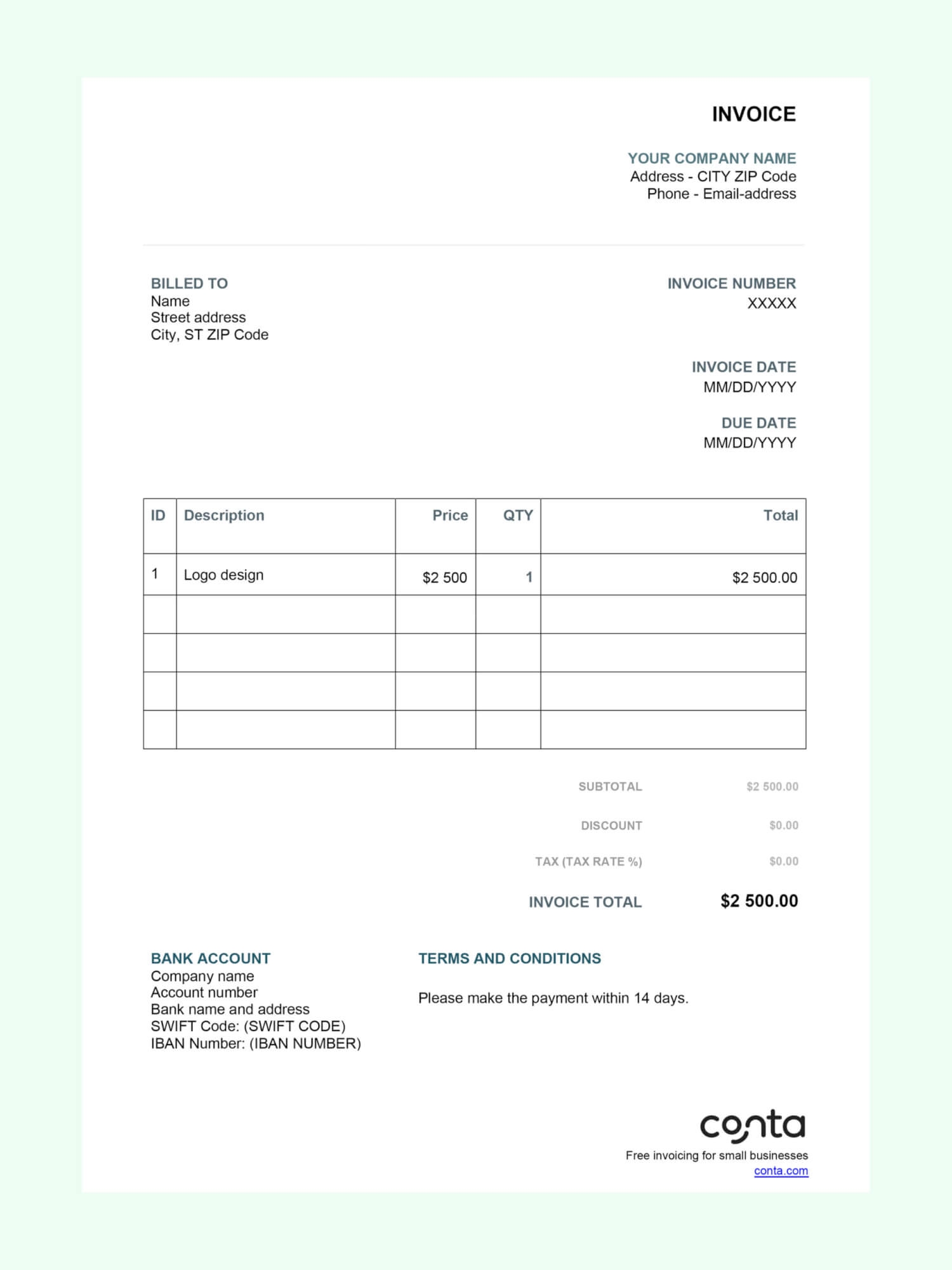 Free Tax Invoice Template Word Excel PDF Conta