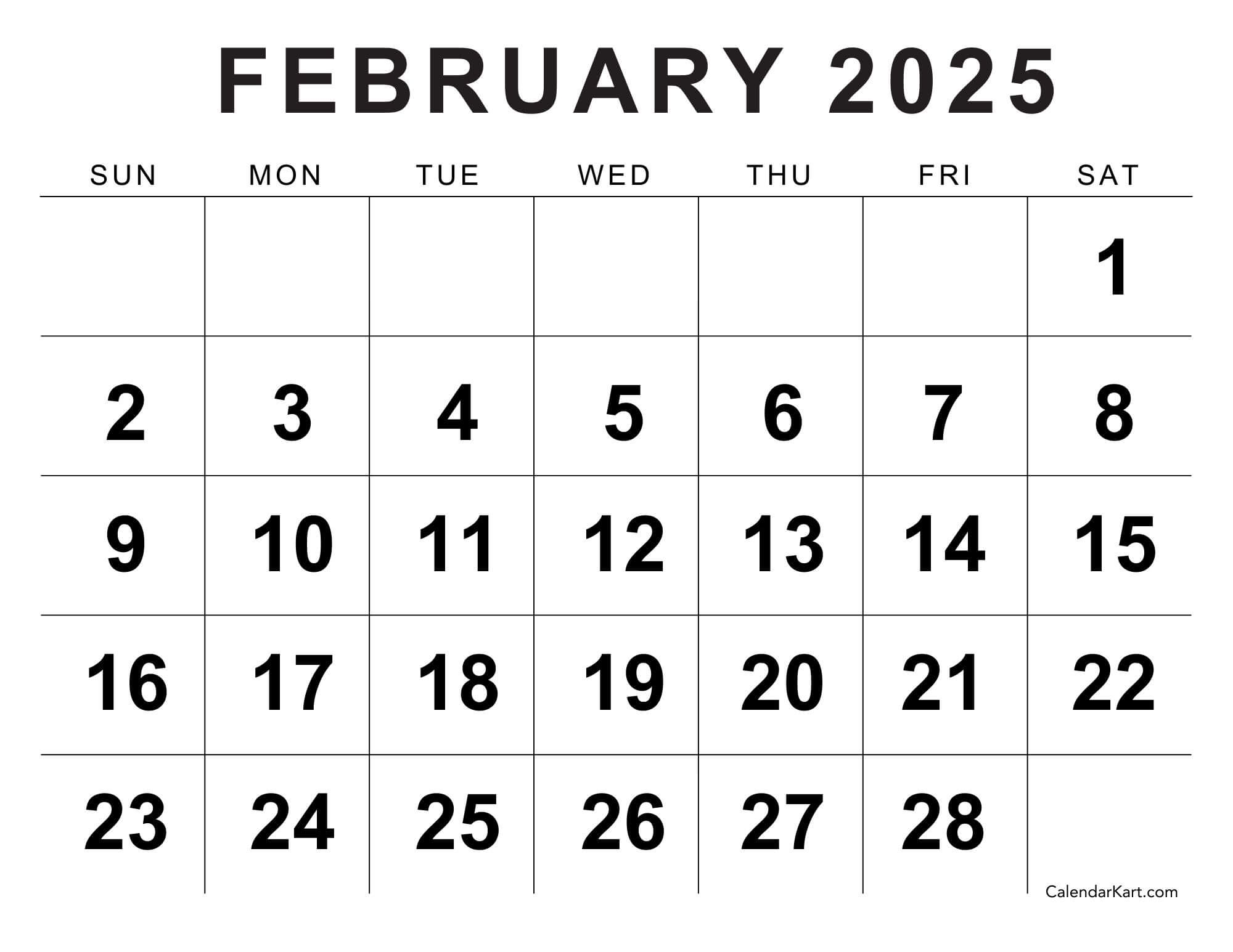 Free Printable Blank February Calendar