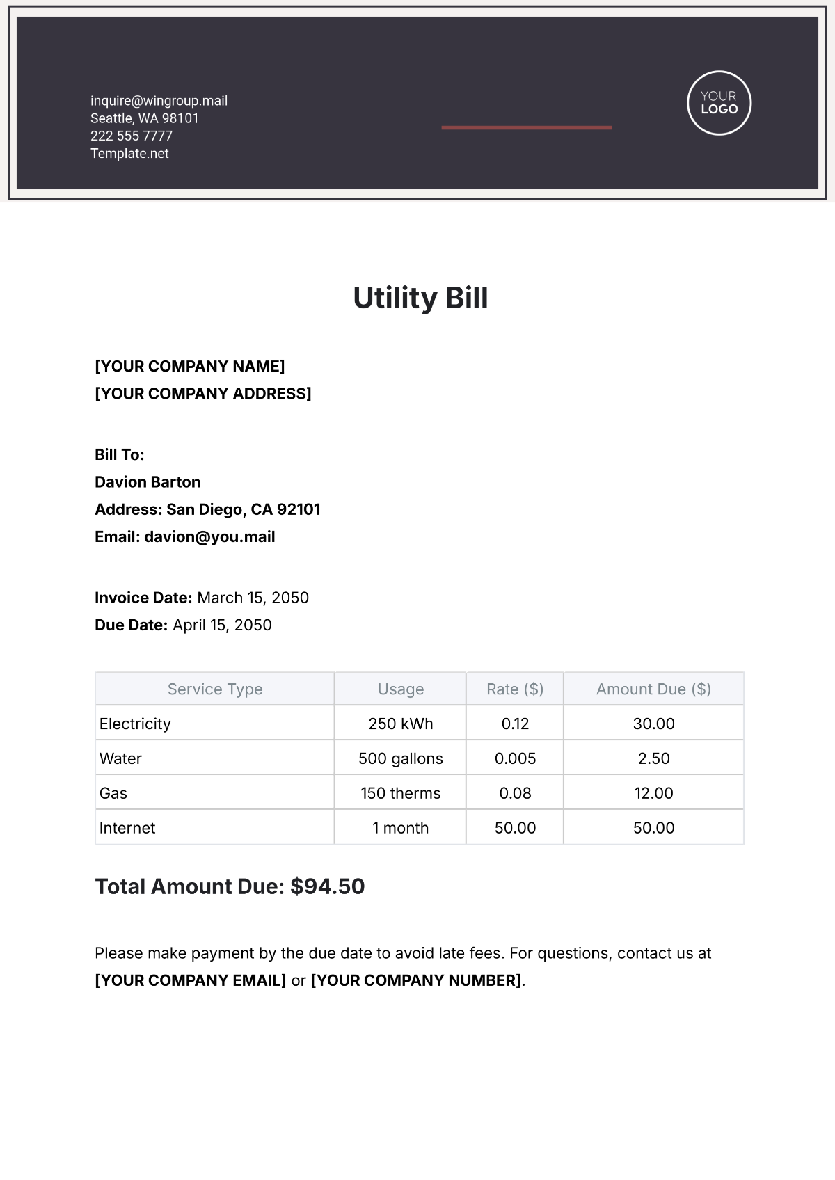 Free Utility Bill Template To Edit Online Free Utility Bill Template To Edit Online