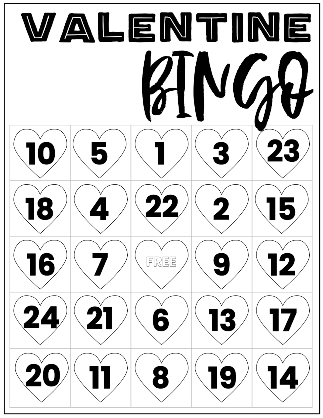 Valentine's Day Bingo Printable Free