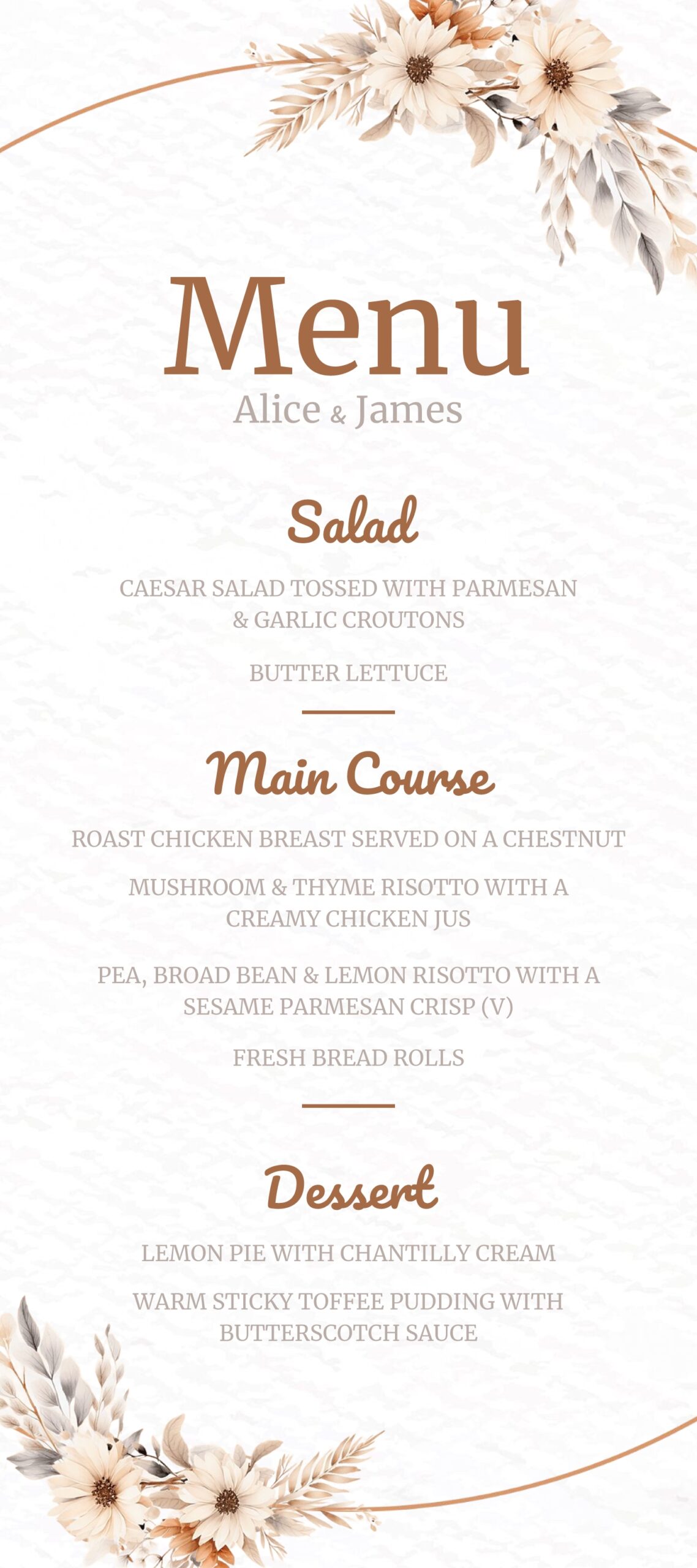 Free Printable Wedding Menu Card Template
