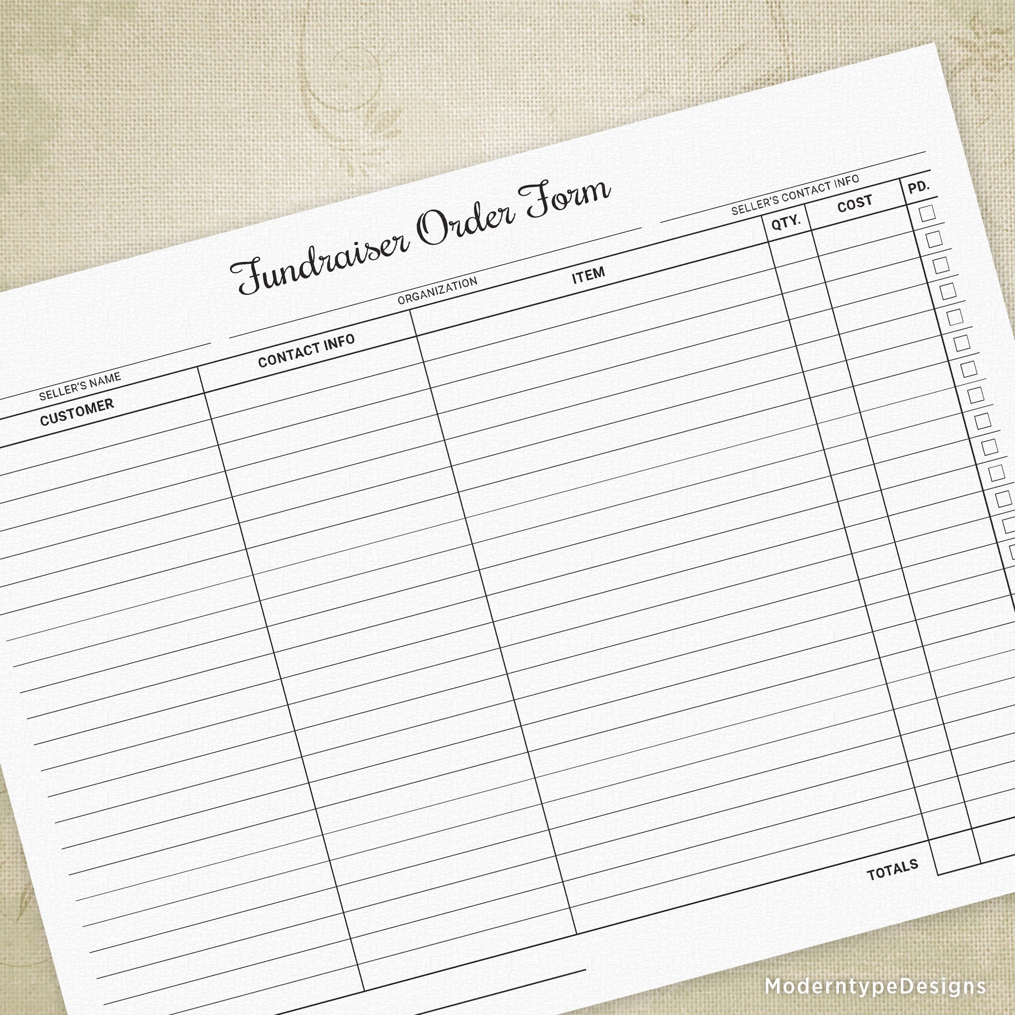 Printable Blank Fundraiser Order Form Template