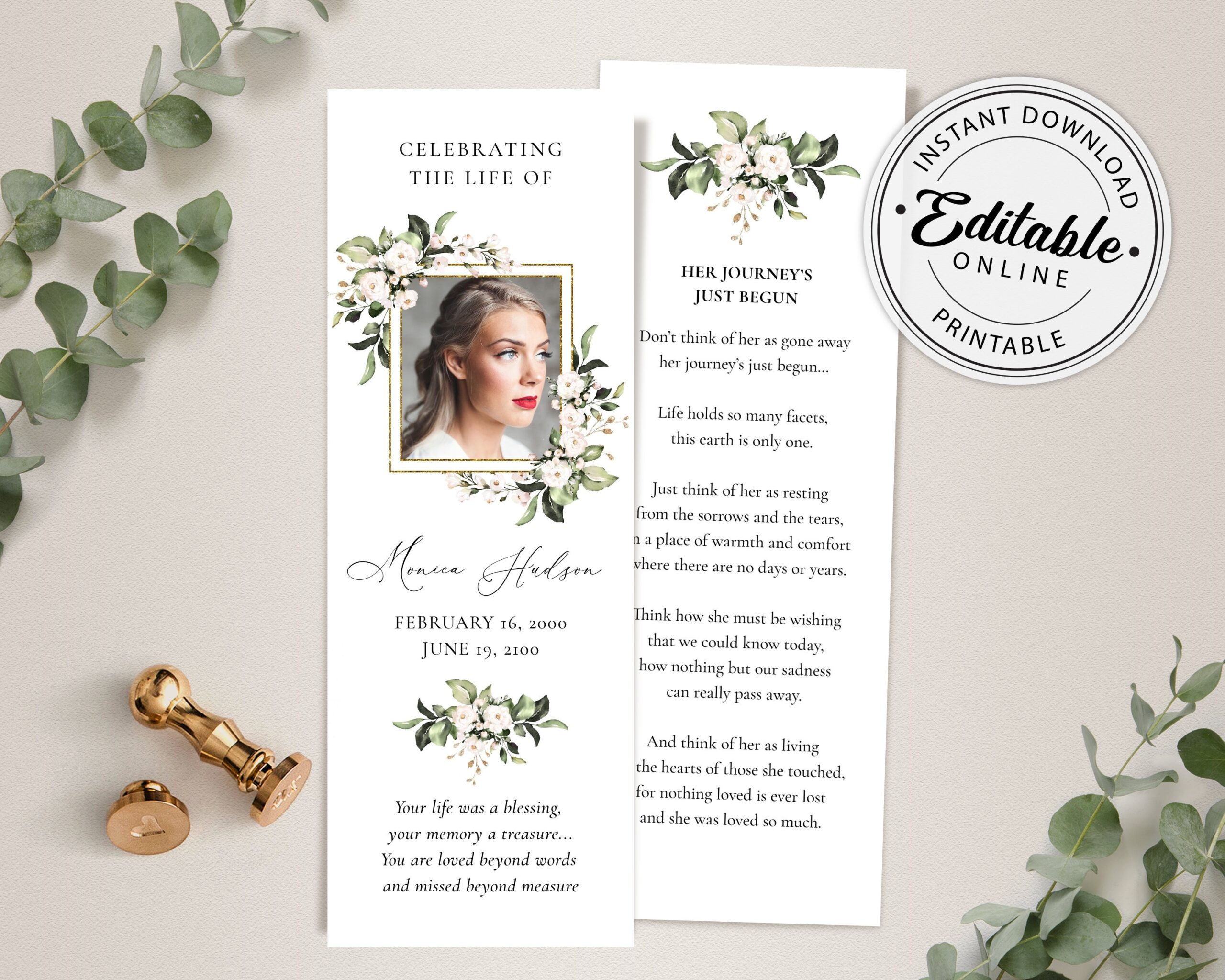 Free Printable Funeral Bookmark Template