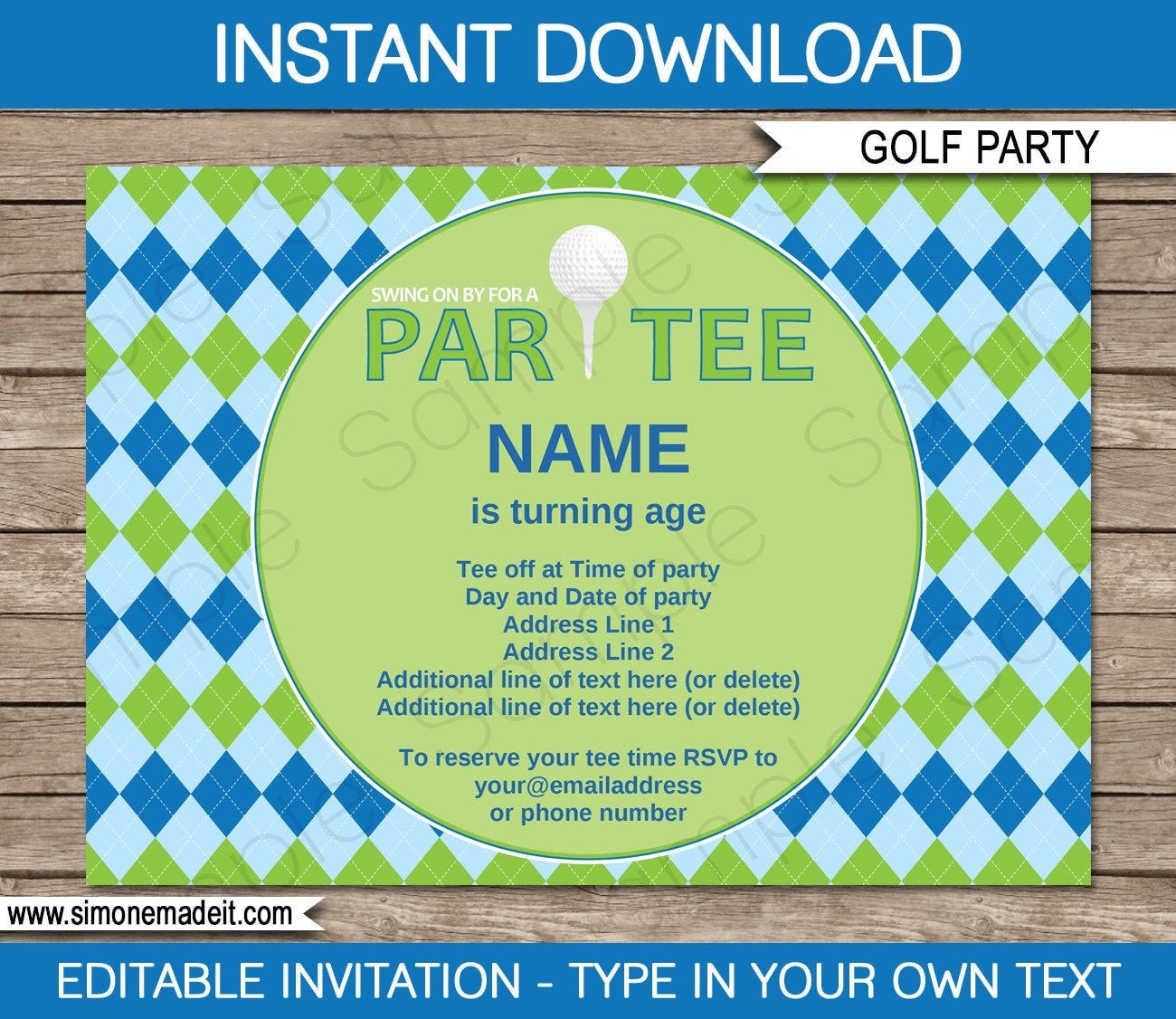 Golf Birthday Invitation Printable Template Golfing Party Invite INSTANT DOWNLOAD With EDITABLE Text You Personalize At Home Etsy