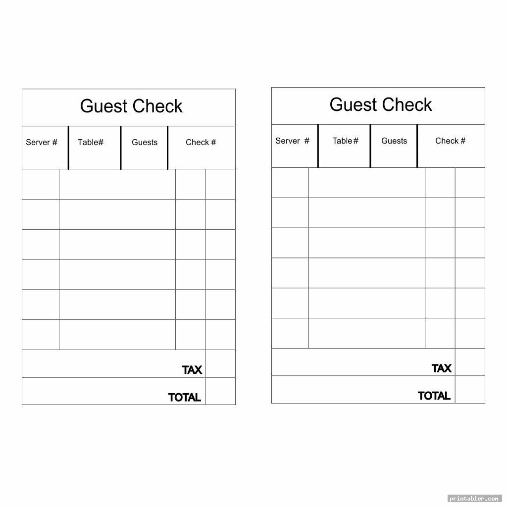 Guest Check Template Printable Gridgit