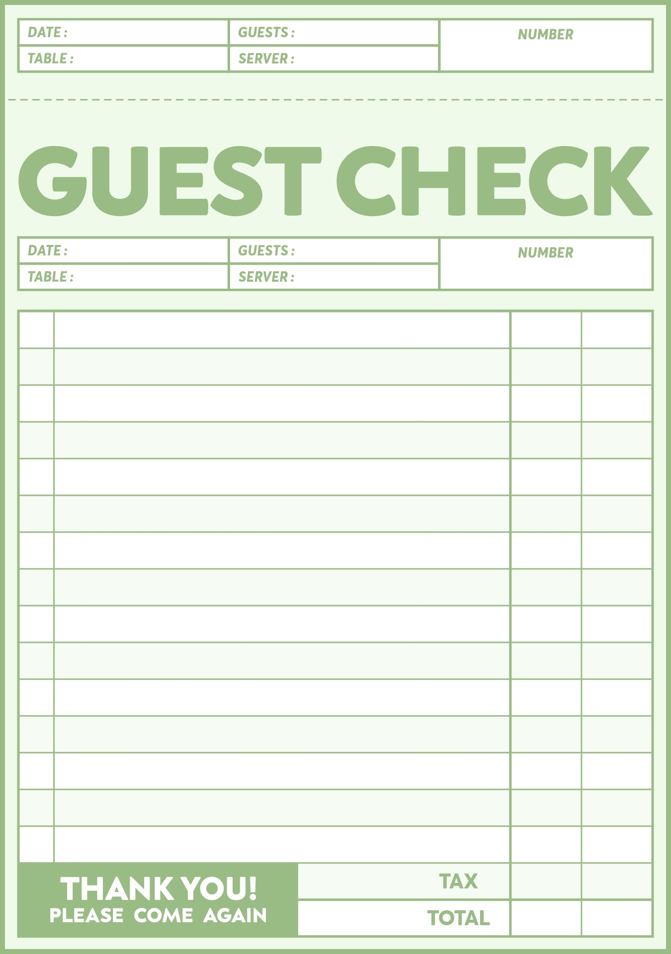 Free Printable Guest Check Template