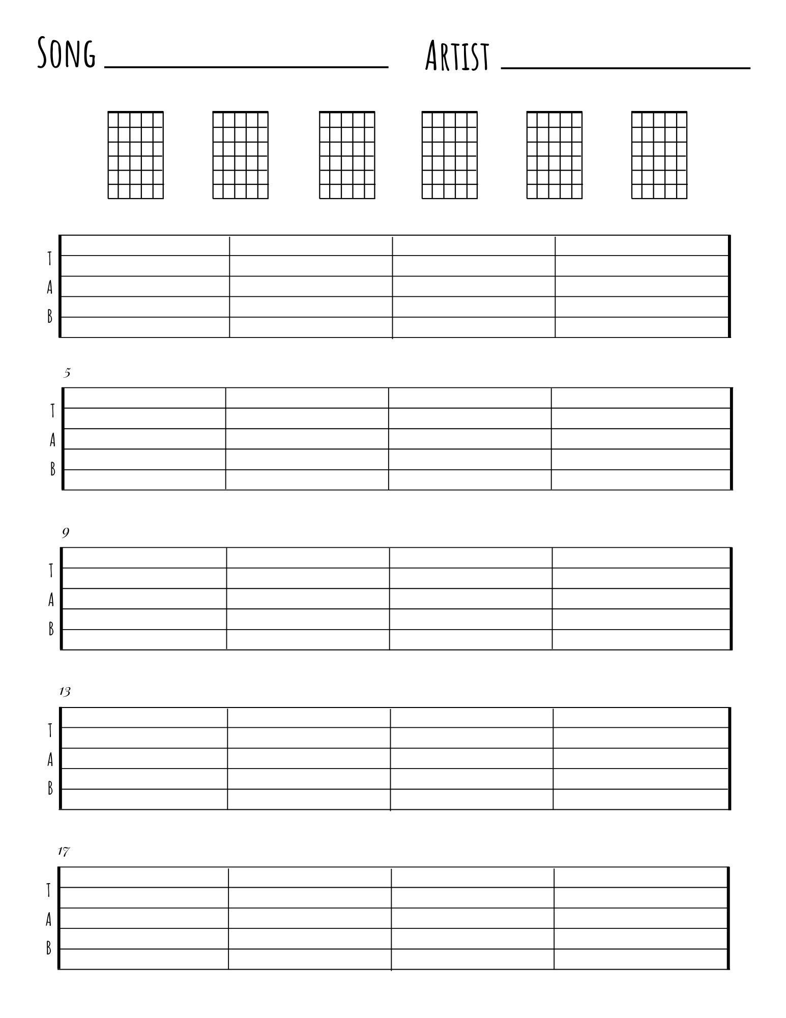 Free Printable Printable Blank Guitar Tabs