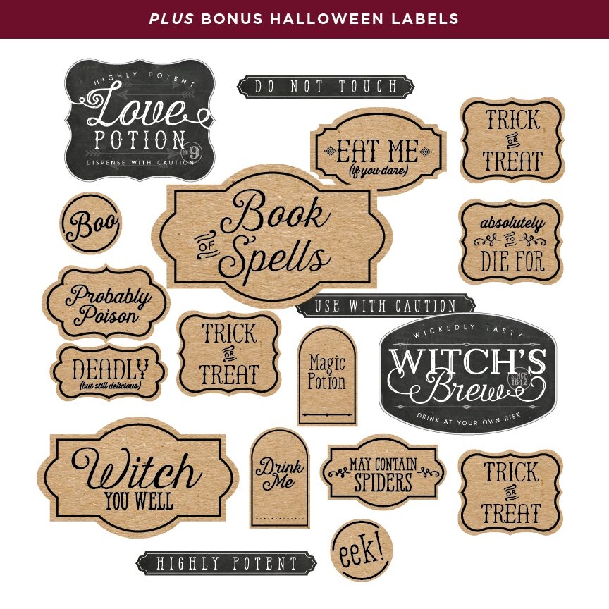 Halloween Apothecary Printable Labels Full Set Digital Download Felt Paper Scissors