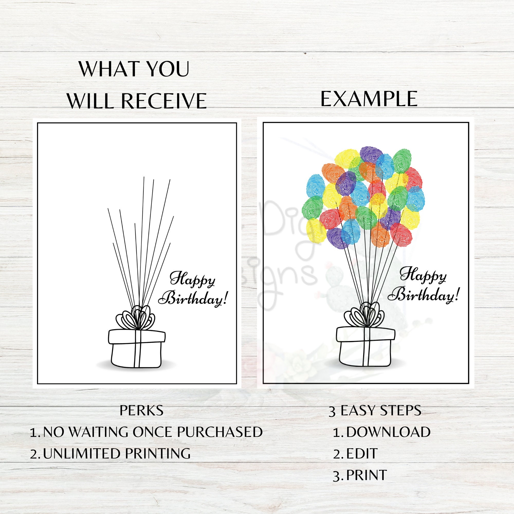 Happy Birthday Printable Thumbprint Craft Art Gift Birthday Paint 