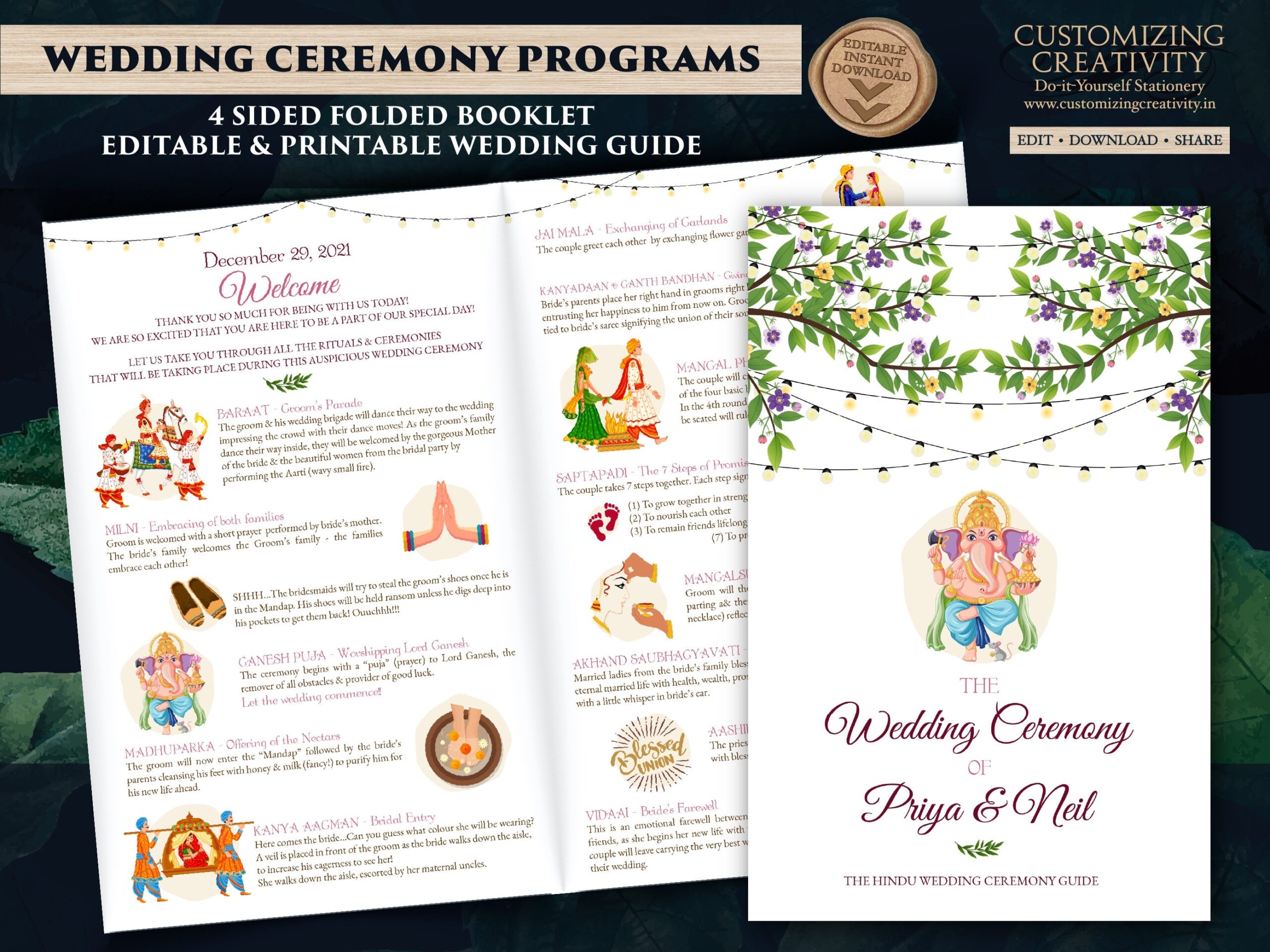 Free Printable Indian Wedding Program Templates