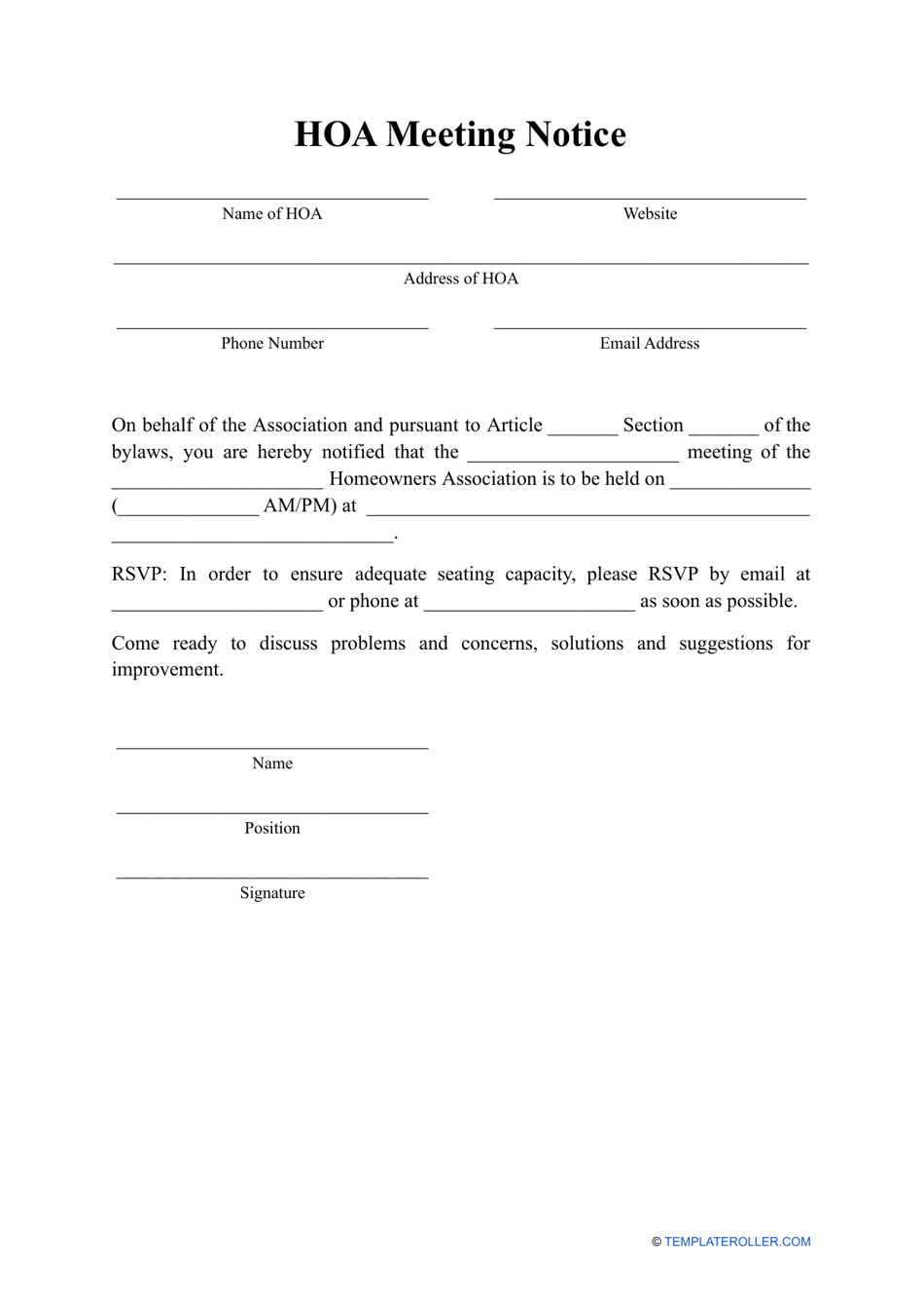 Free Printable Hoa Forms And Templates