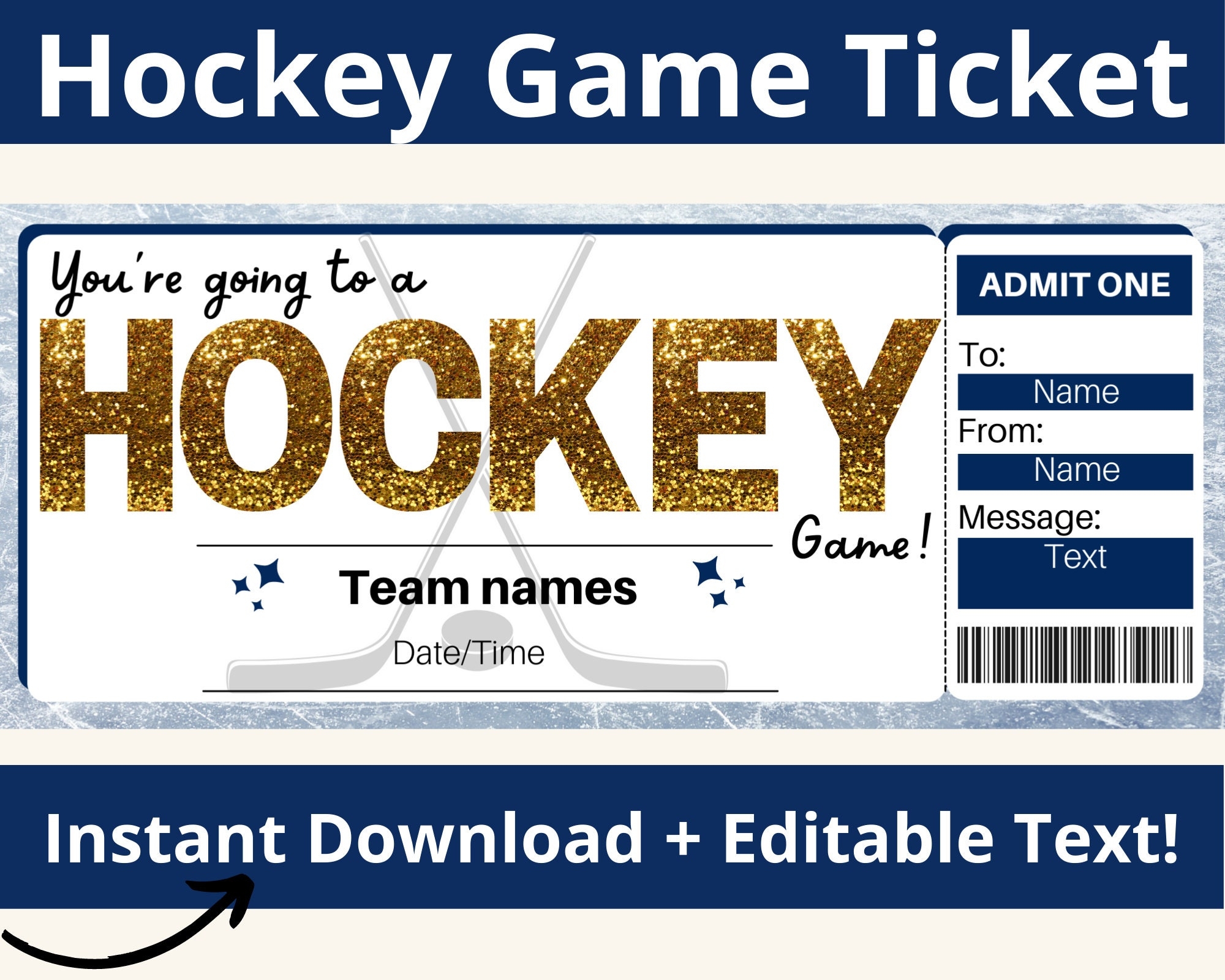 Hockey Ticket Template Hockey Ticket Gift Hockey Game Surprise Ticket Birthday Hockey Ticket Hockey Birthday Game Ticket Surprise Gift Etsy
