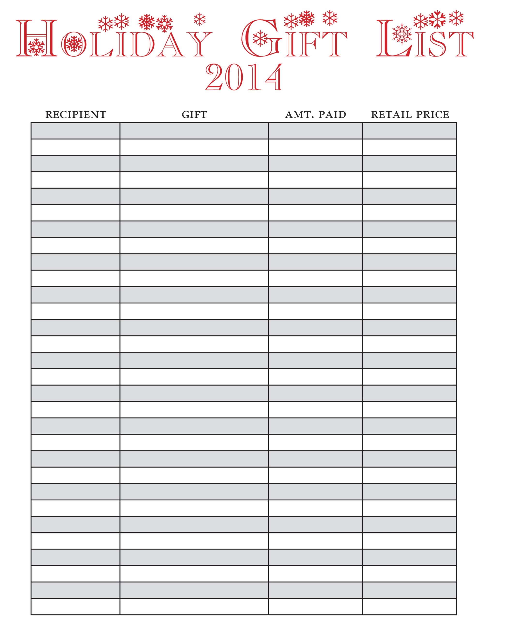 Free Printable Christmas Card List Templates