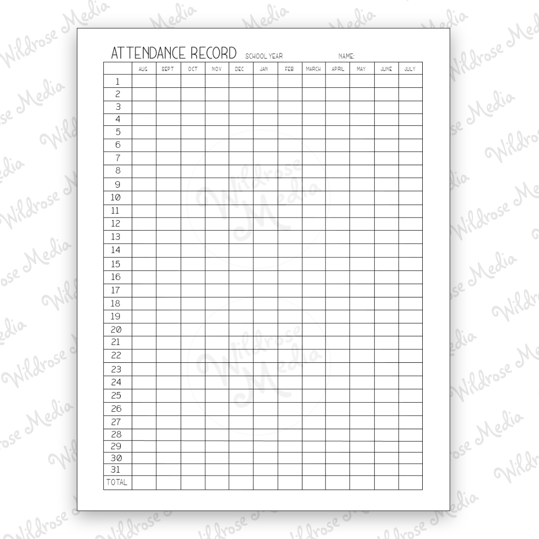 Homeschool Attendance Record Basic Wildrose Media