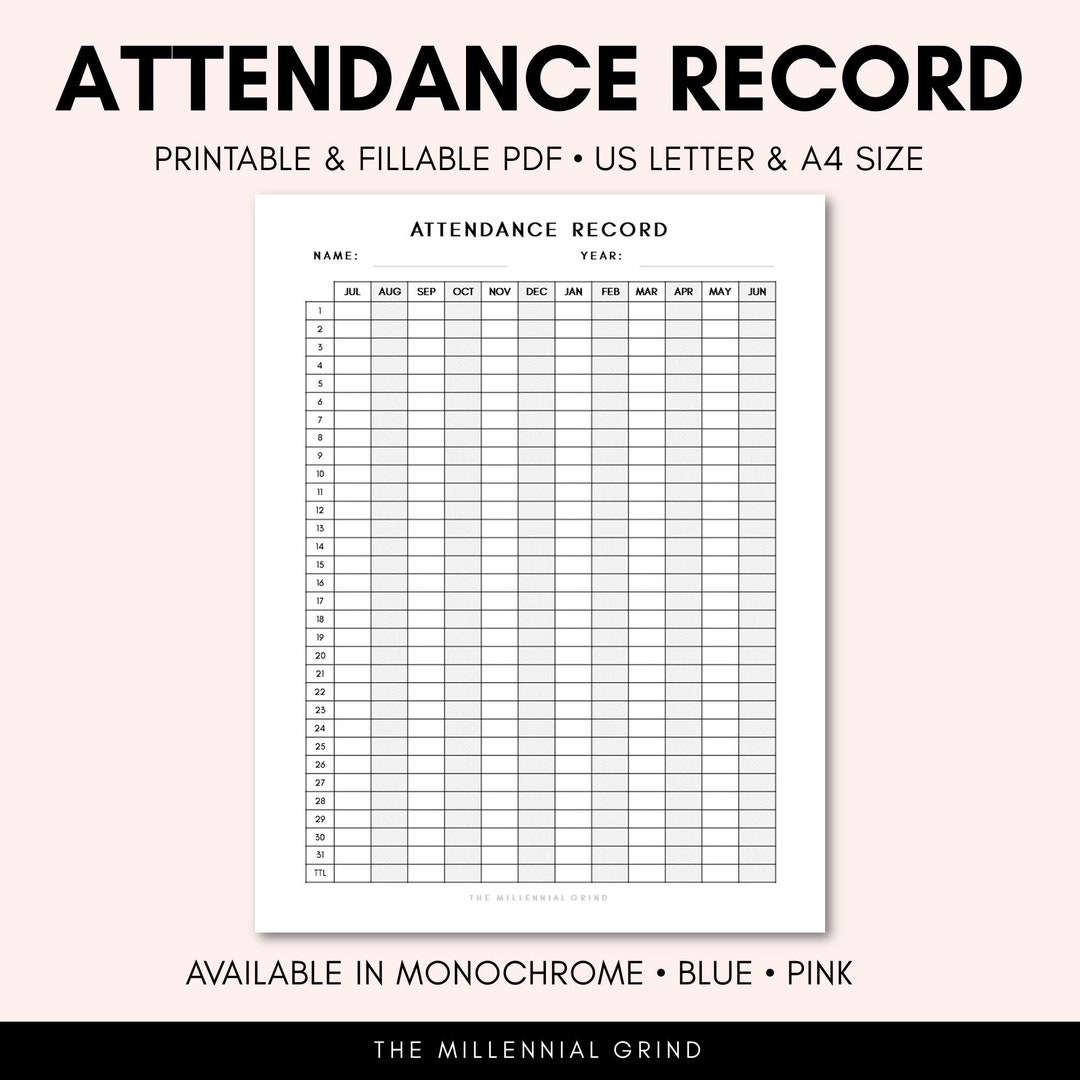 Homeschool Attendance Record Printable Fillable PDF Attendance Tracker Homeschool Printables Letter U0026 A4 3 Colors Etsy
