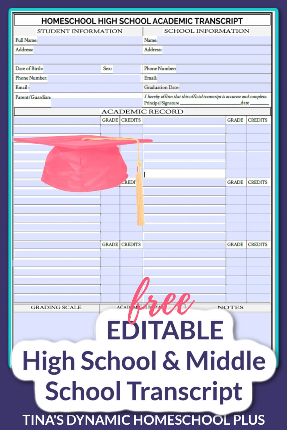 Printable High School Transcript Blank Template
