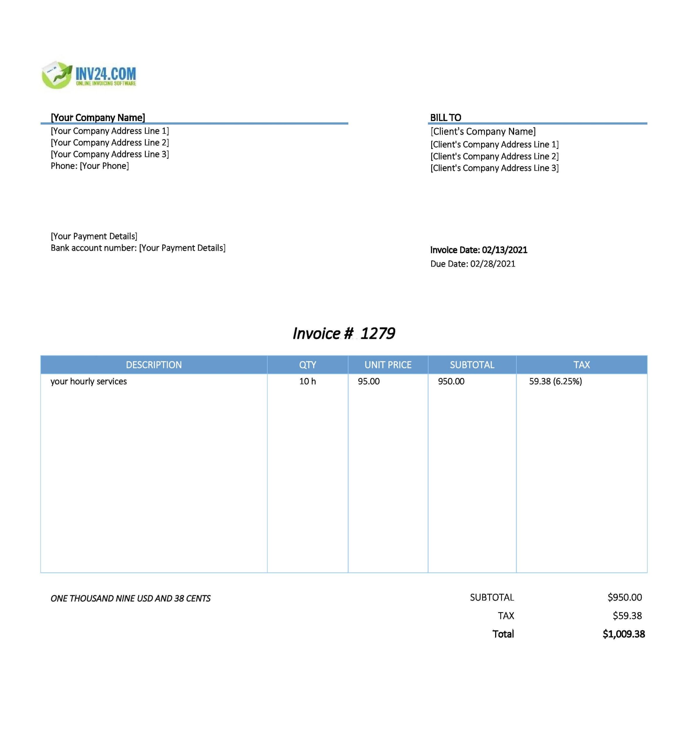 Free Printable Hourly Invoice Template