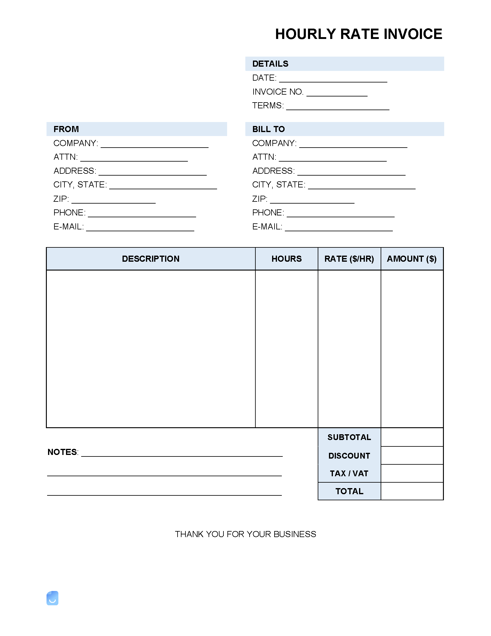 Hourly Rate hr Invoice Template Invoice Maker