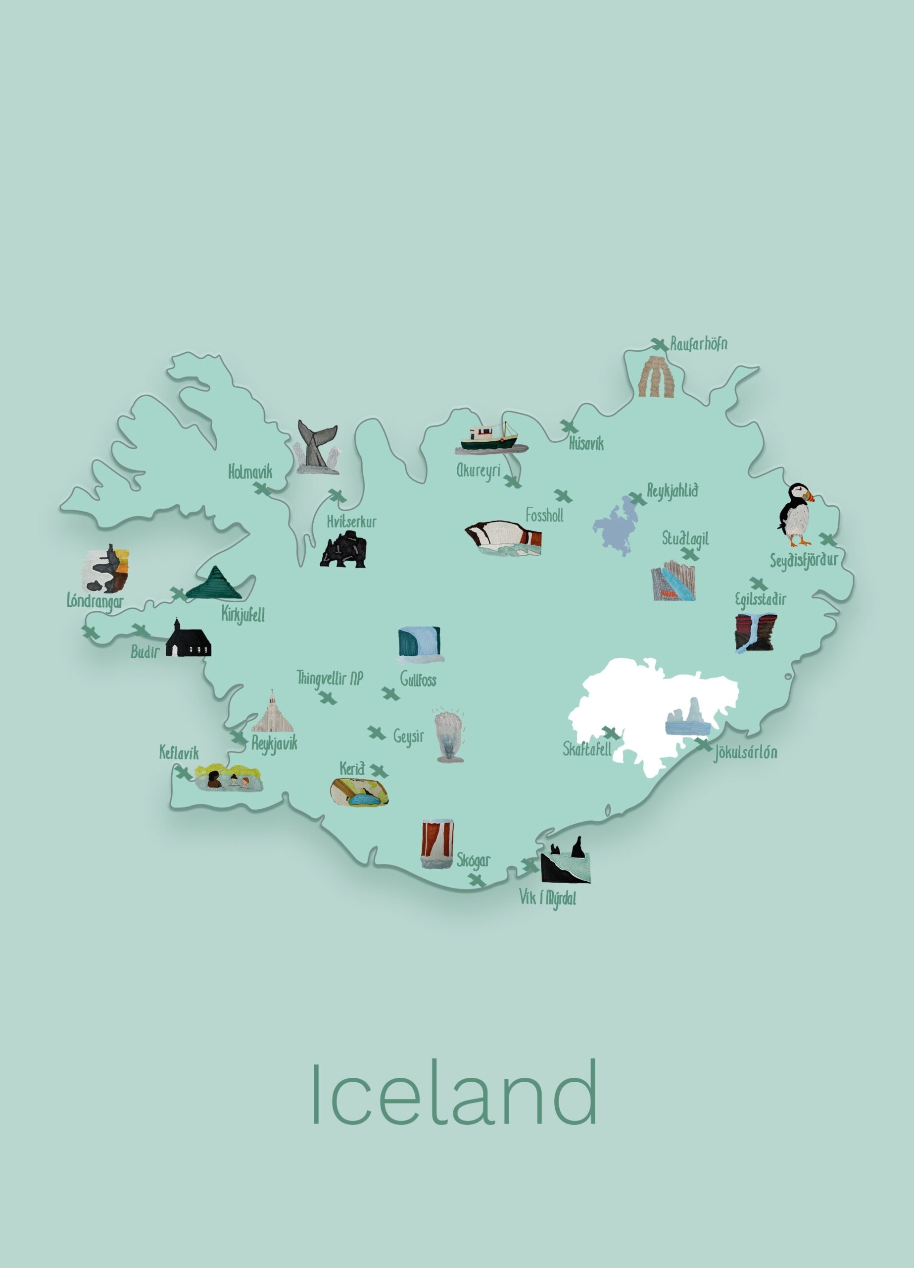 Iceland Map Printable Illustrated Poster