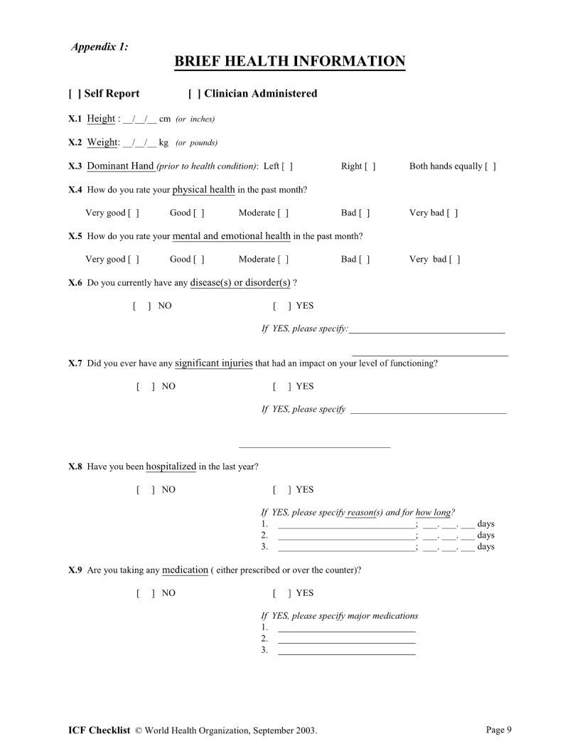 Icf Checklist Fill Out Printable PDF Forms Online