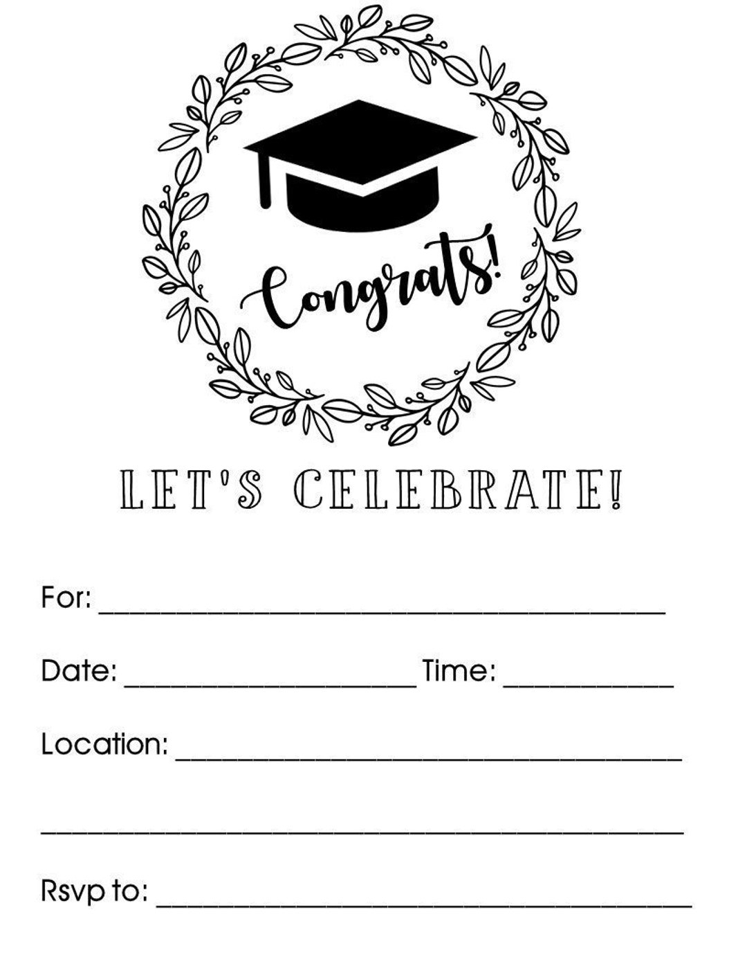 INSTANT DOWNLOAD Printable Fill in Graduation Invitation Grad Invite Etsy